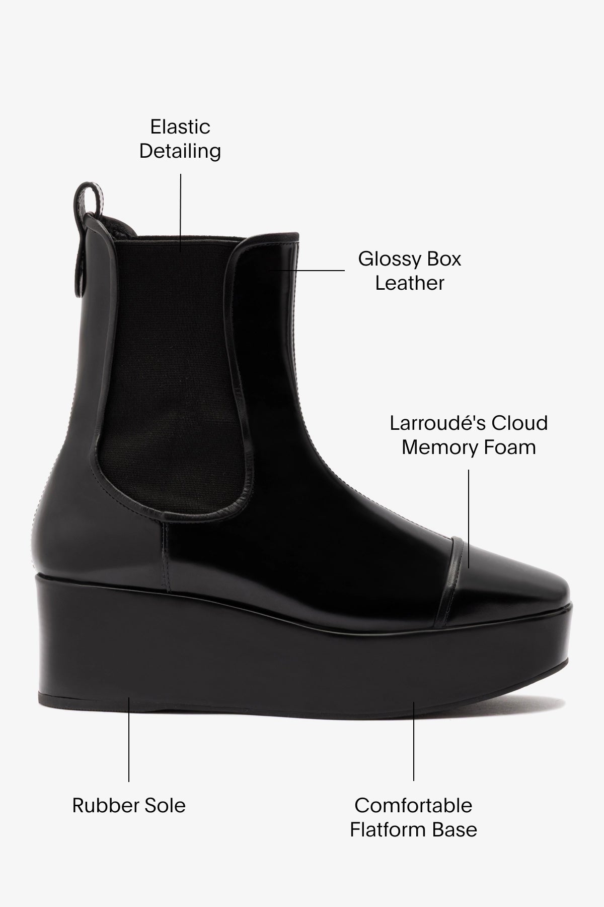 Larroude Dani Chelsea Flatform Boot In Black Box Leather