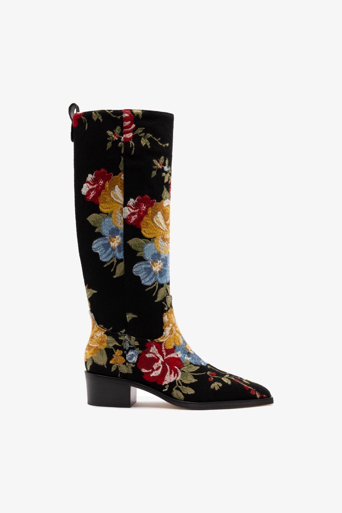 Larroude Larroudé x Markarian Florencia Boot In Floral Embroidery Black Fabric