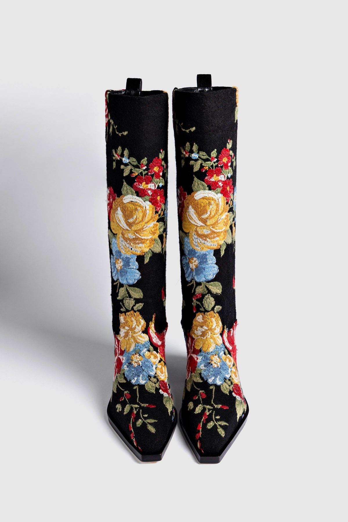 Larroude Larroudé x Markarian Florencia Boot In Floral Embroidery Black Fabric