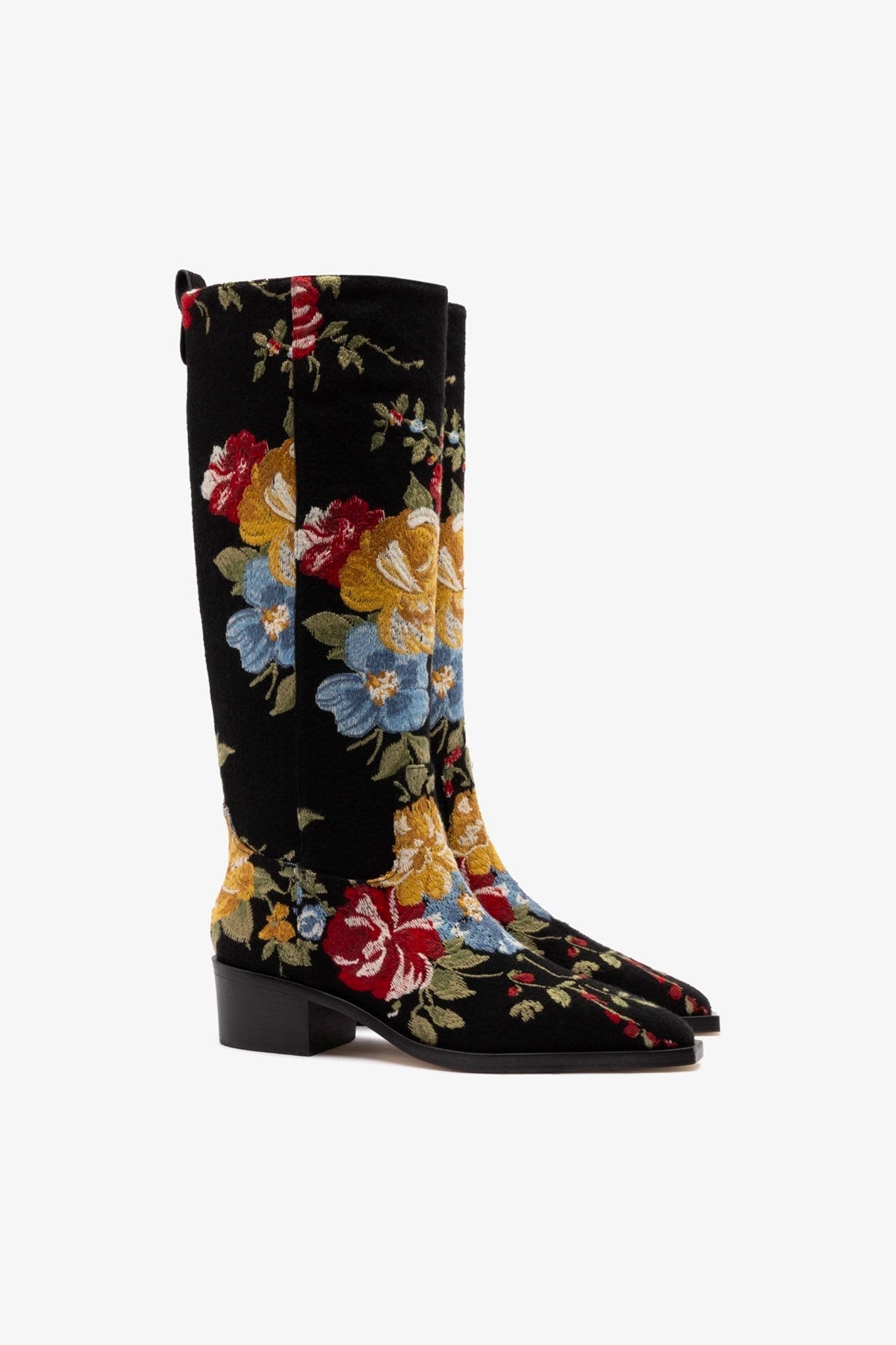 Larroude Larroudé x Markarian Florencia Boot In Floral Embroidery Black Fabric