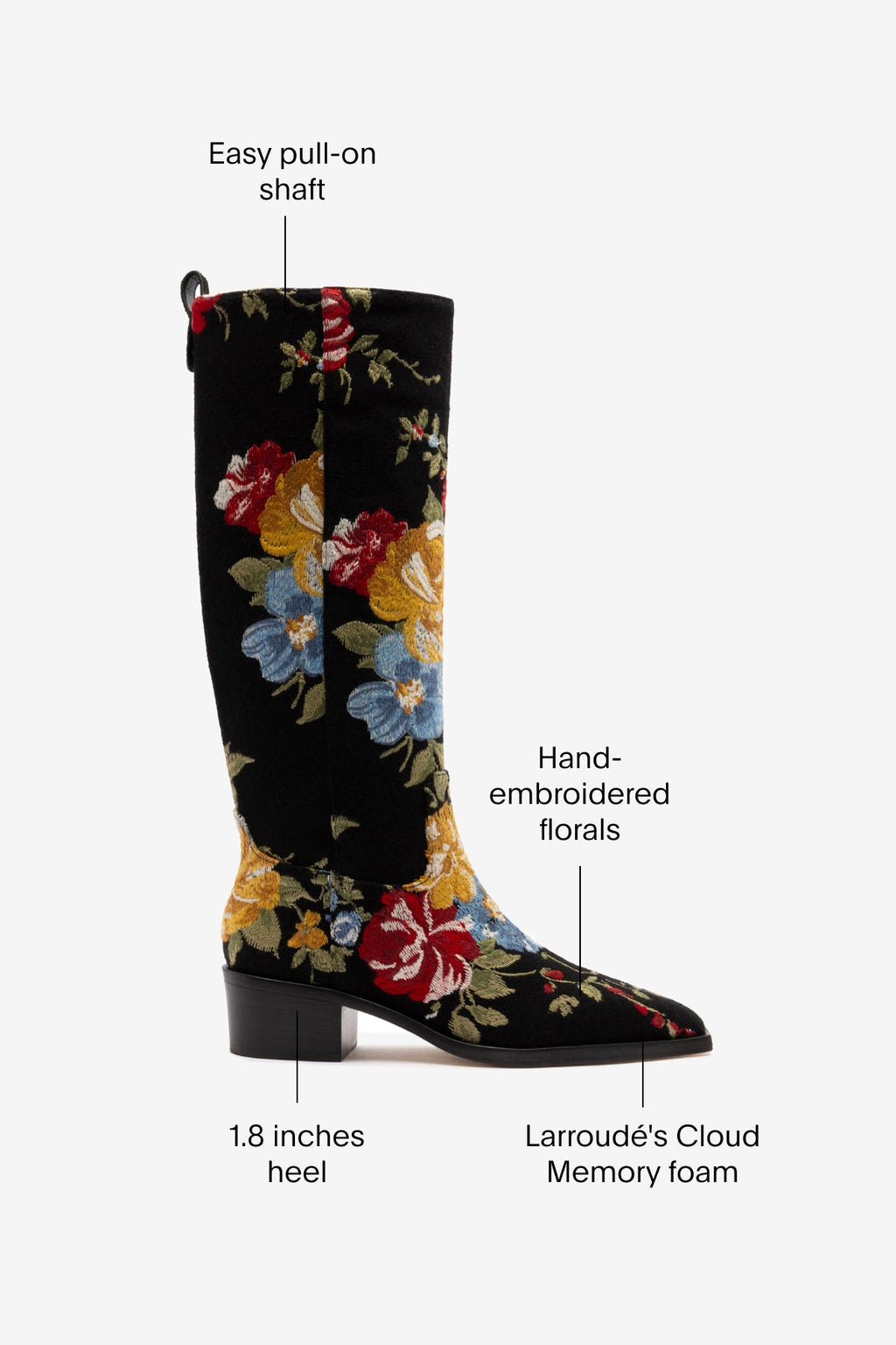 Larroude Larroudé x Markarian Florencia Boot In Floral Embroidery Black Fabric