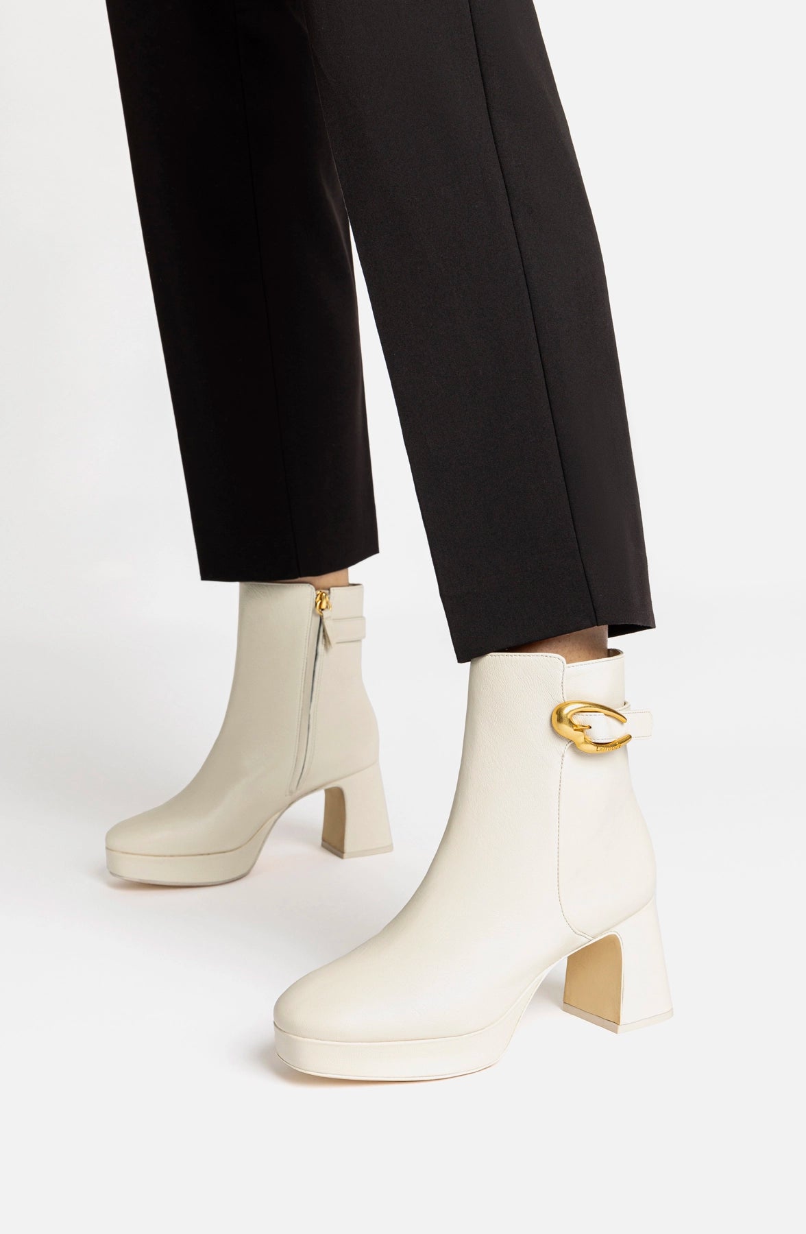 Larroude Dolly Verona Low Boot In Ivory Leather