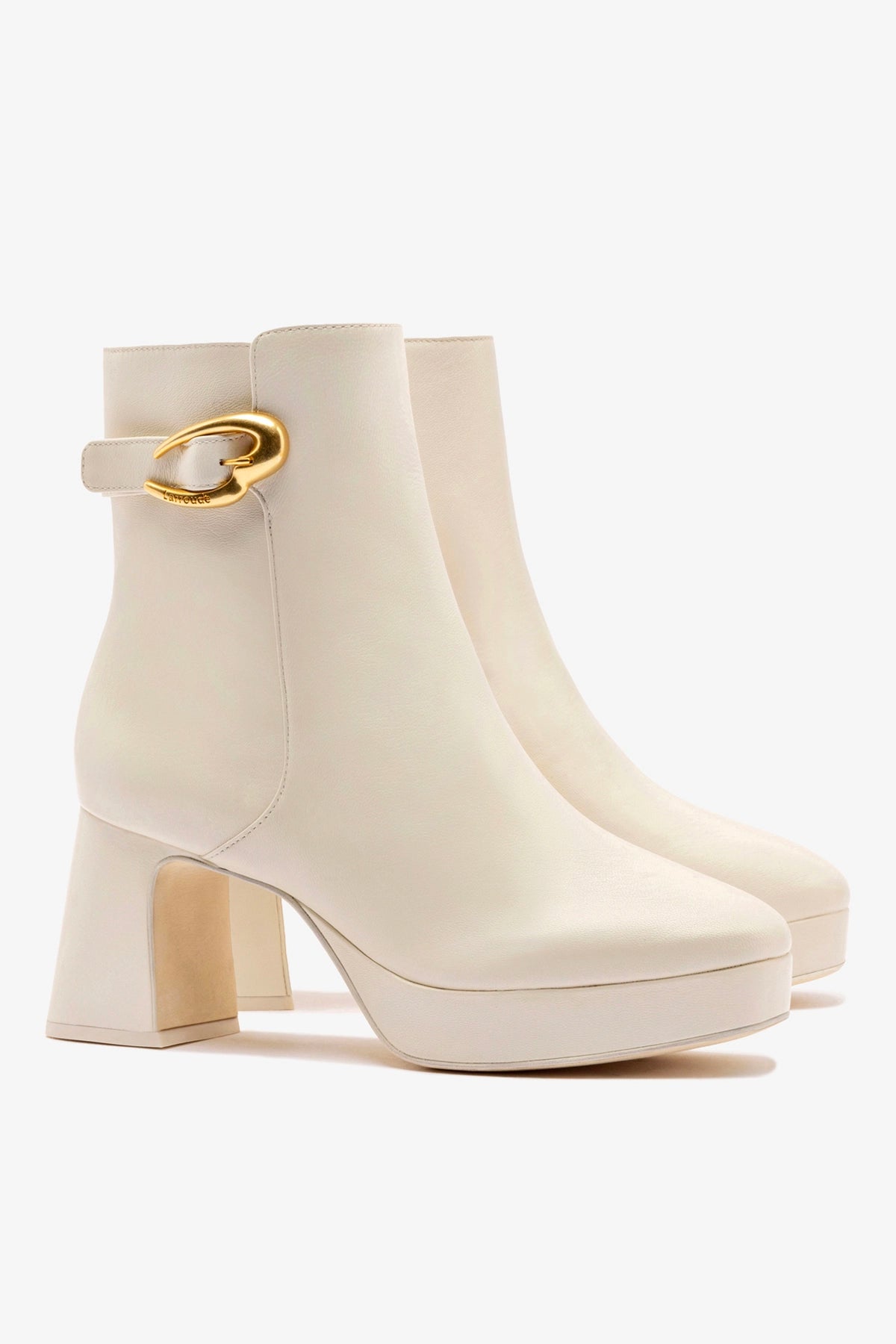 Larroude Dolly Verona Low Boot In Ivory Leather