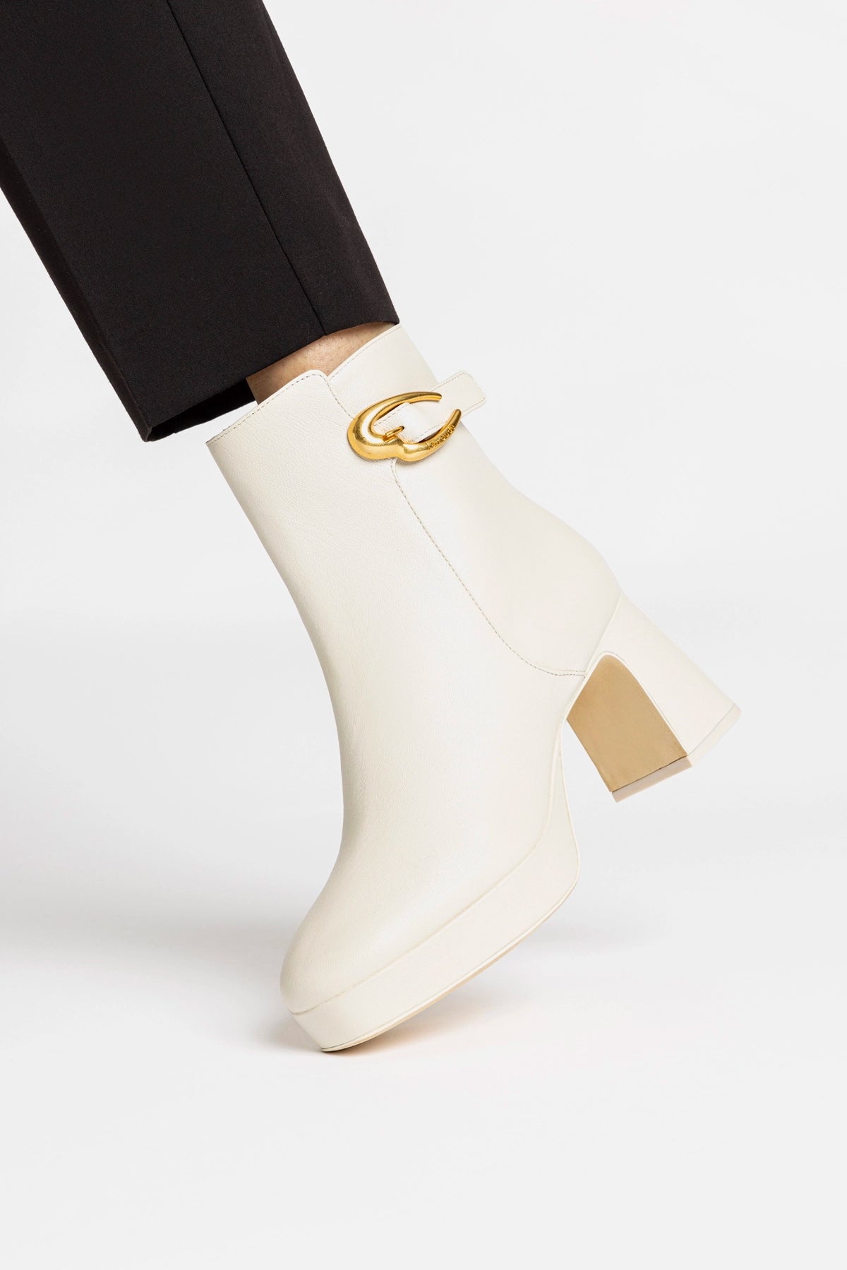 Larroude Dolly Verona Low Boot In Ivory Leather