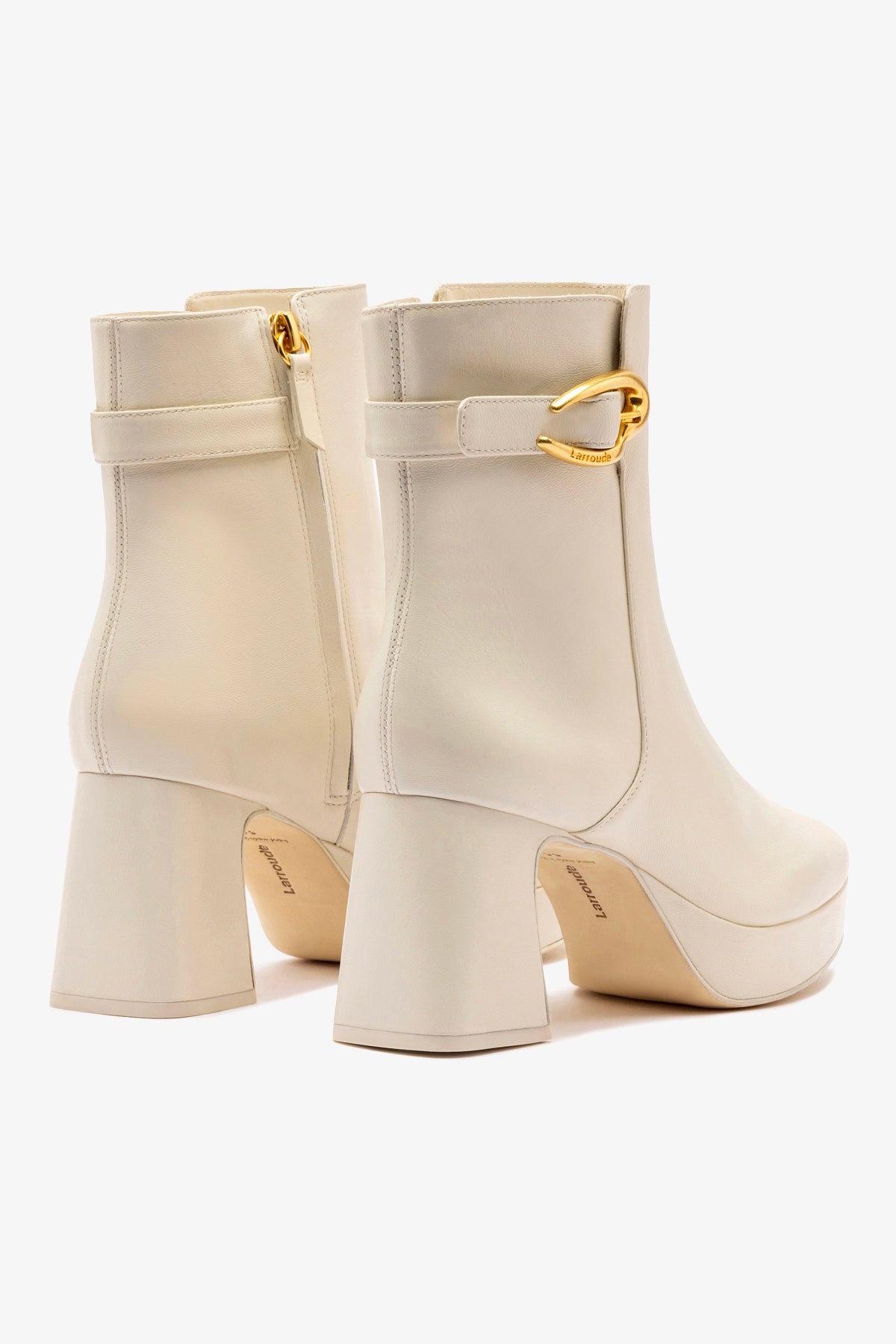 Larroude Dolly Verona Low Boot In Ivory Leather