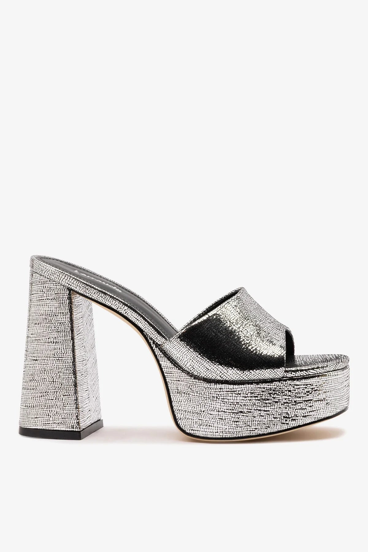 Larroude Dolly Platform Mule Silver Leather