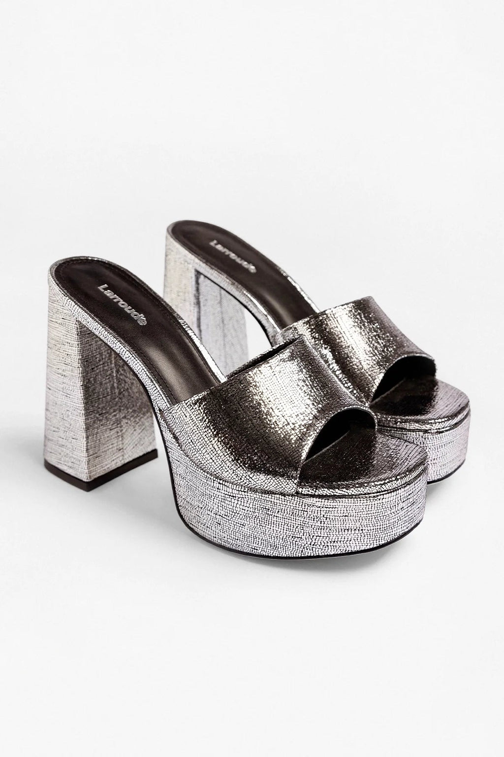 Larroude Dolly Platform Mule Silver Leather