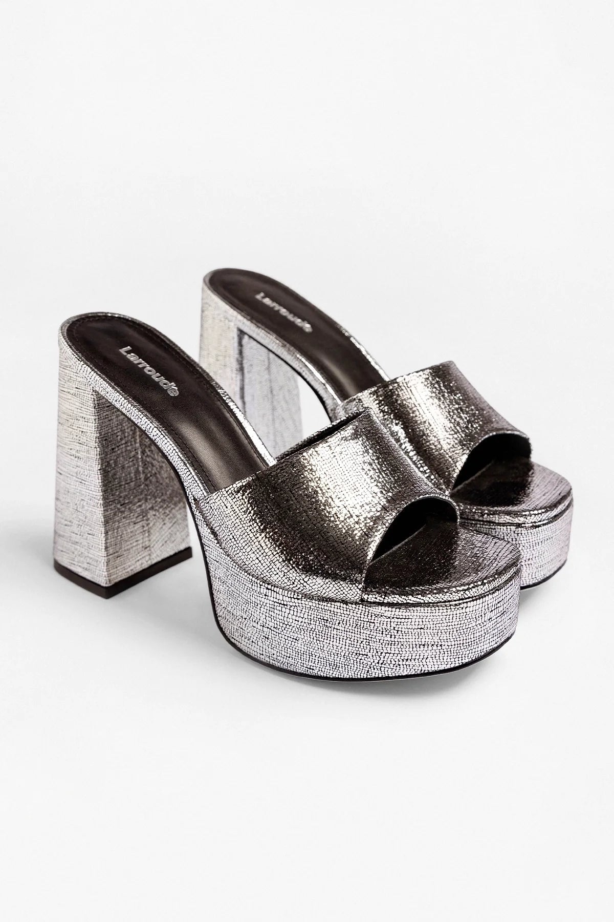 Larroude Dolly Platform Mule Silver Leather