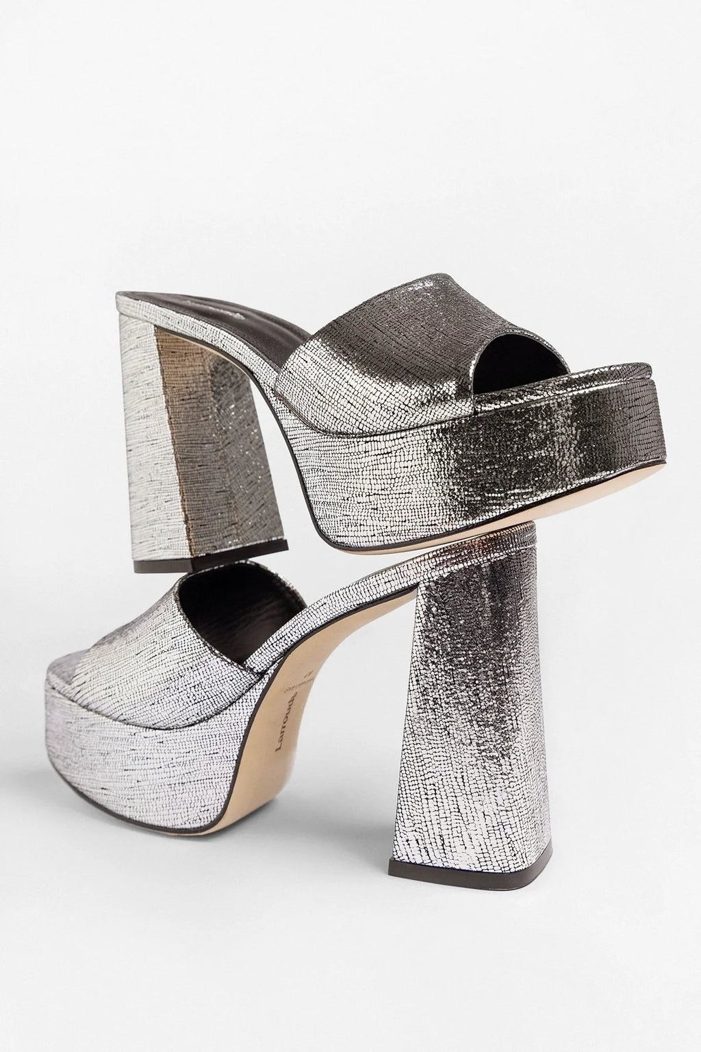 Larroude Dolly Platform Mule Silver Leather
