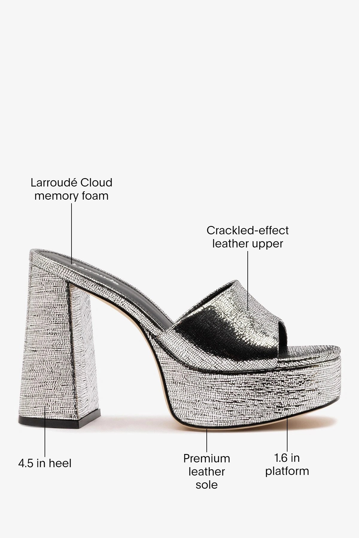 Larroude Dolly Platform Mule Silver Leather