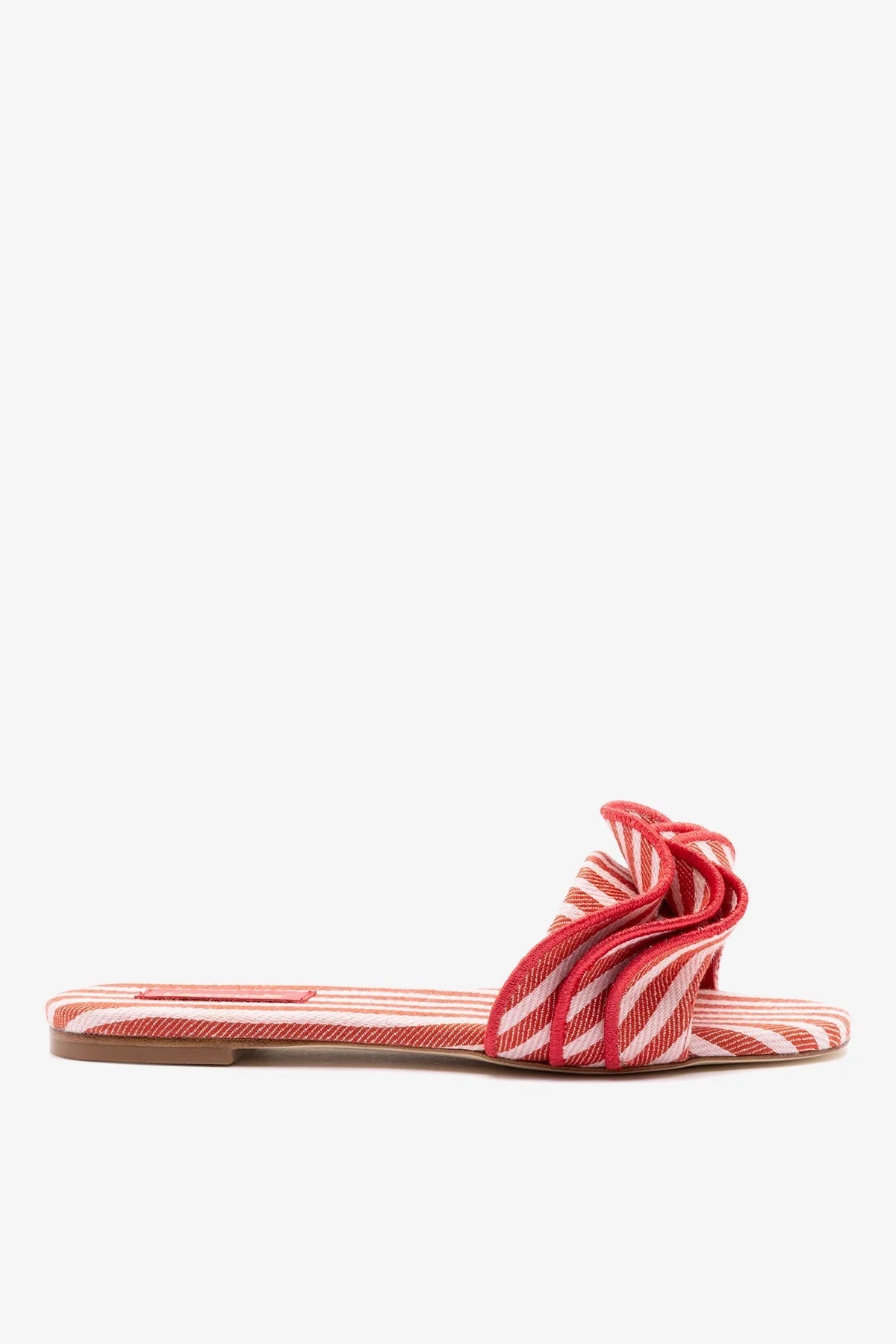 Larroude Ivy Ruffle Flat Carmine Striped Canvas