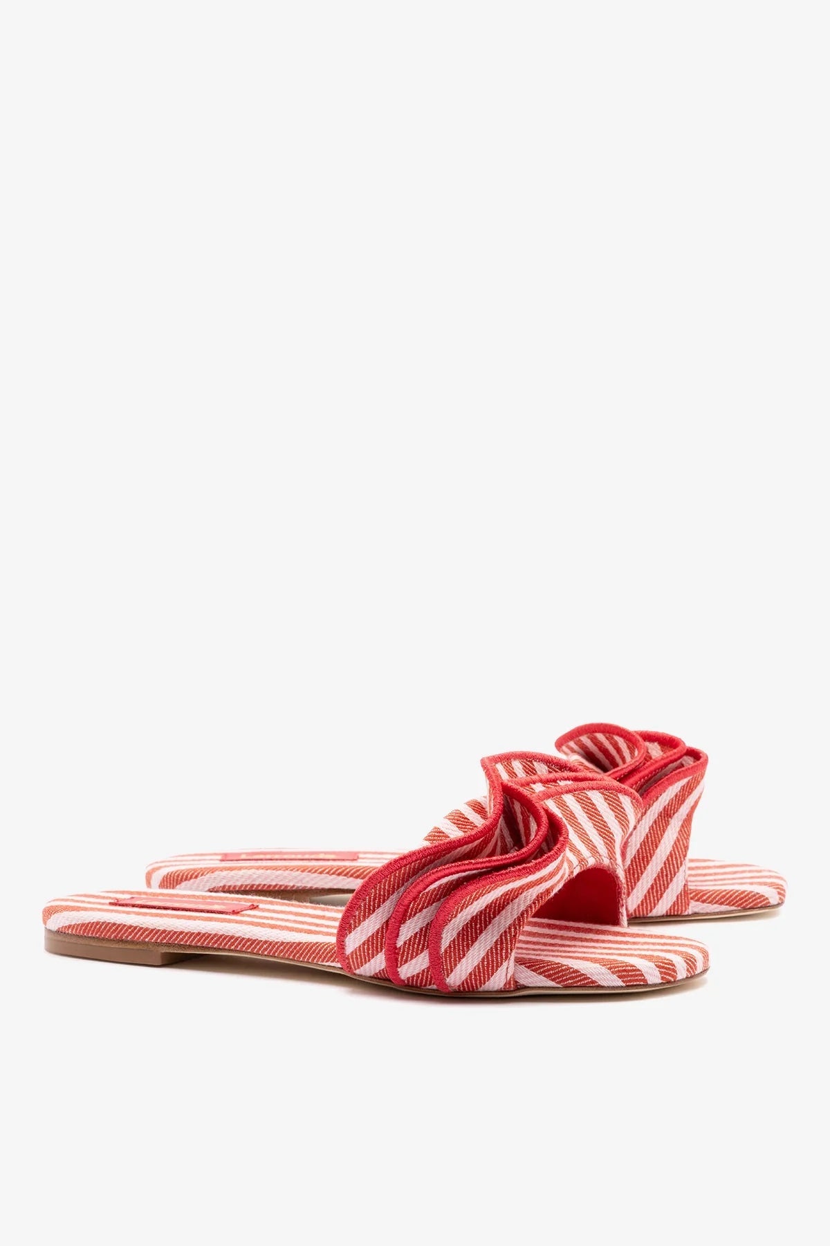 Larroude Ivy Ruffle Flat Carmine Striped Canvas