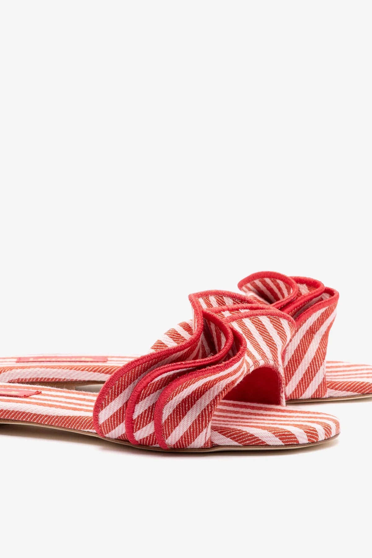 Larroude Ivy Ruffle Flat Carmine Striped Canvas