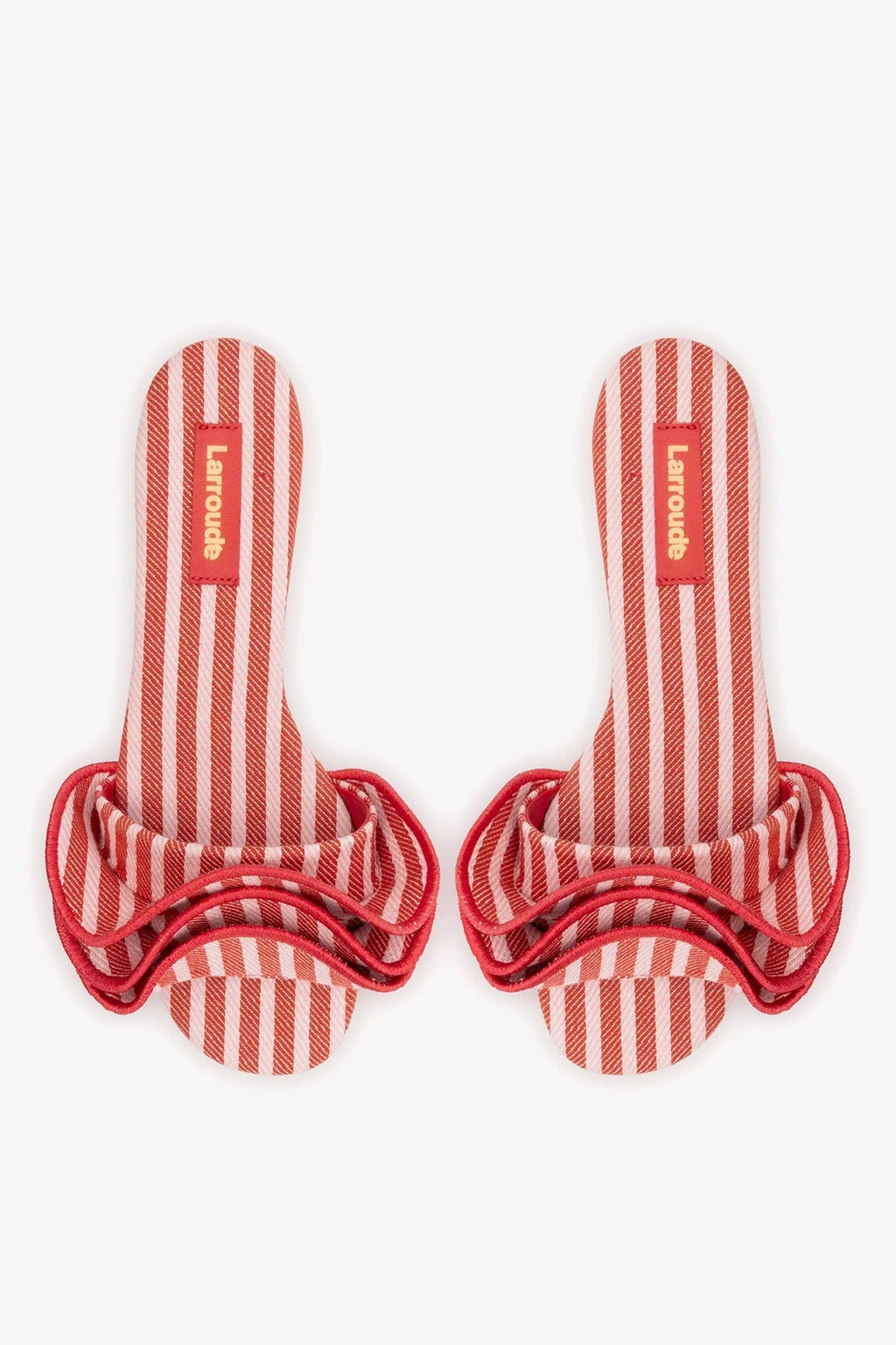 Larroude Ivy Ruffle Flat Carmine Striped Canvas