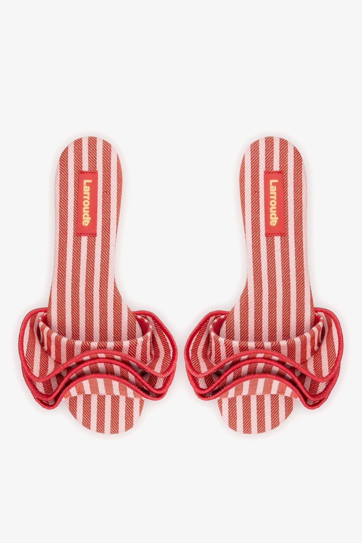 Larroude Ivy Ruffle Flat Carmine Striped Canvas
