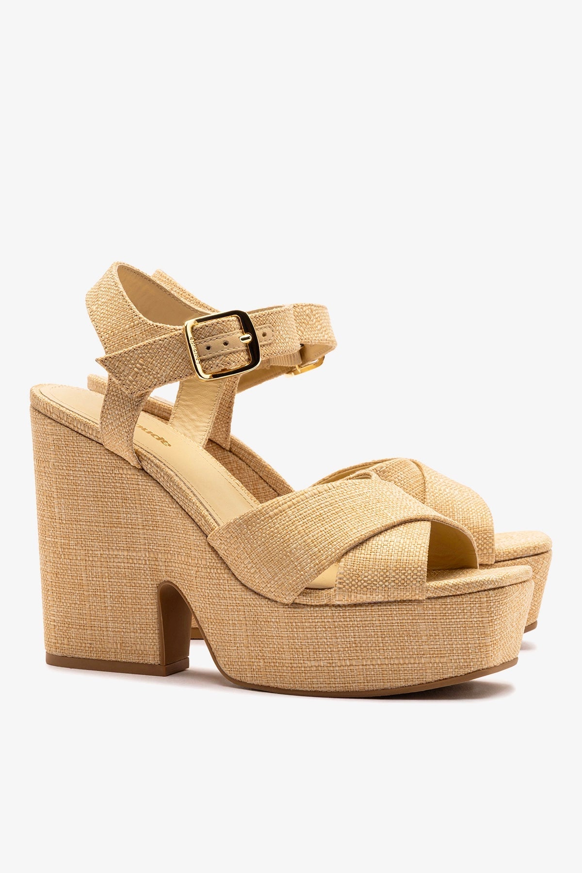 Larroude Cher Sandal In Beige Raffia