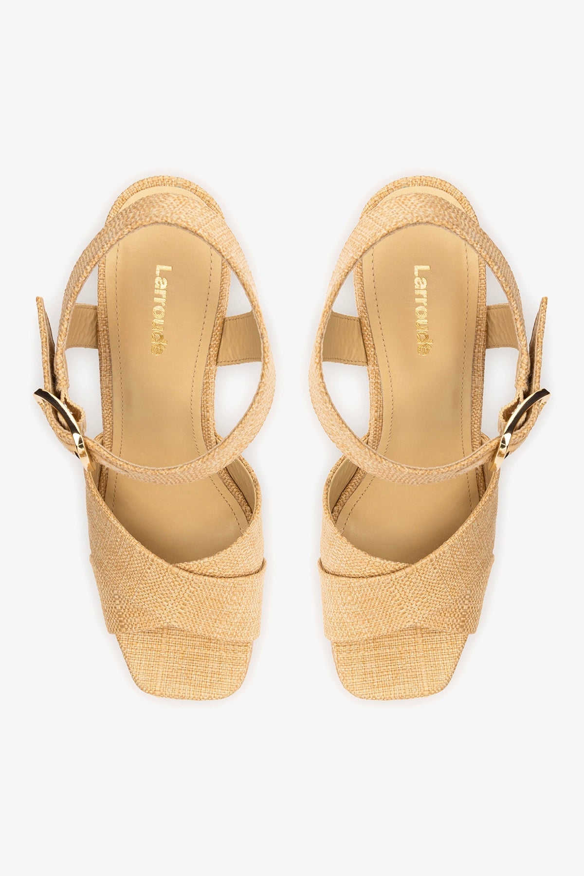 Larroude Cher Sandal In Beige Raffia