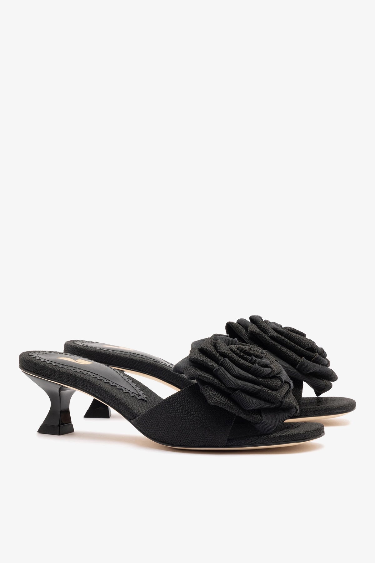 Larroude Scarlet Low Mule In Black Raffia