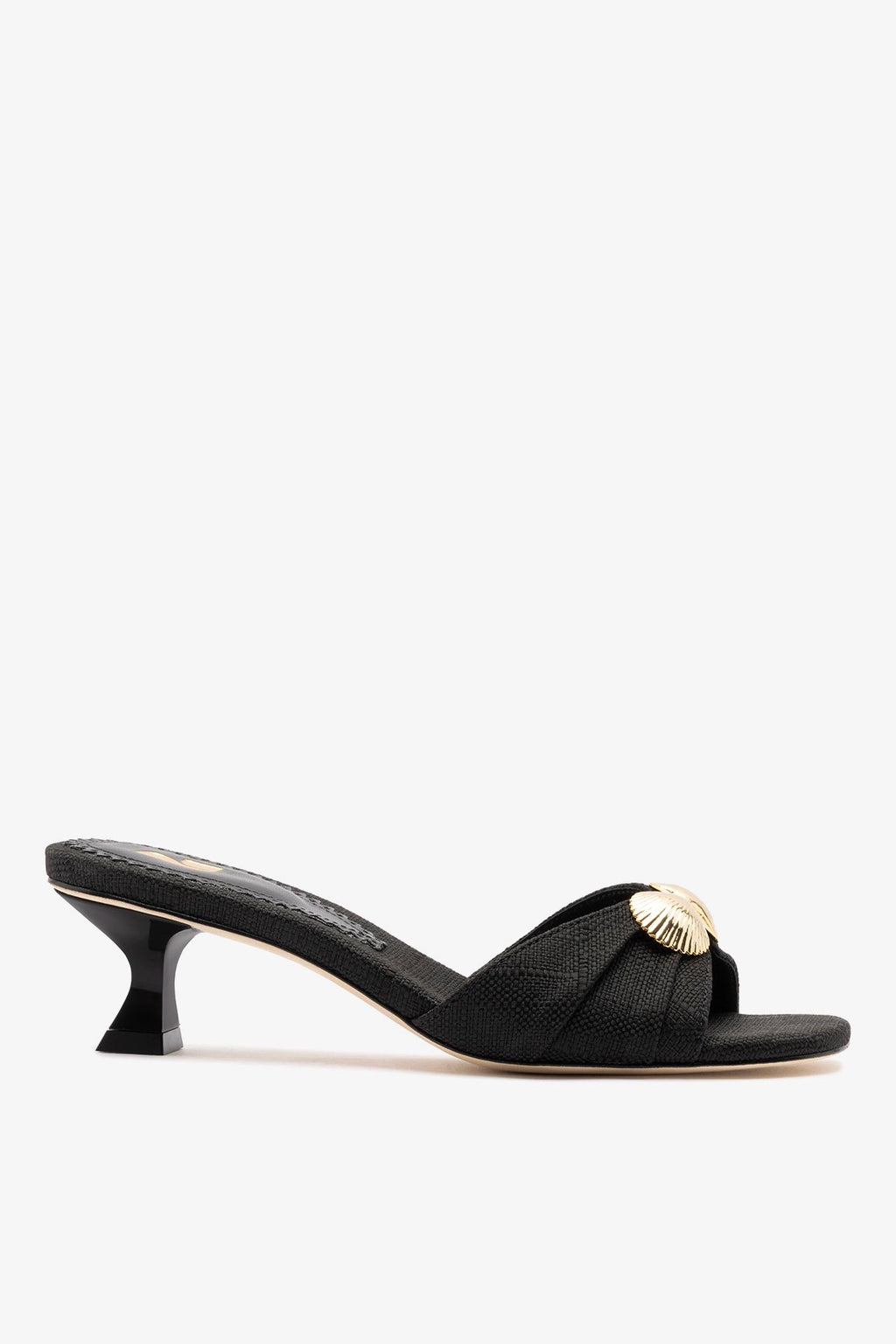 Larroude Coquile Mule Black Raffia