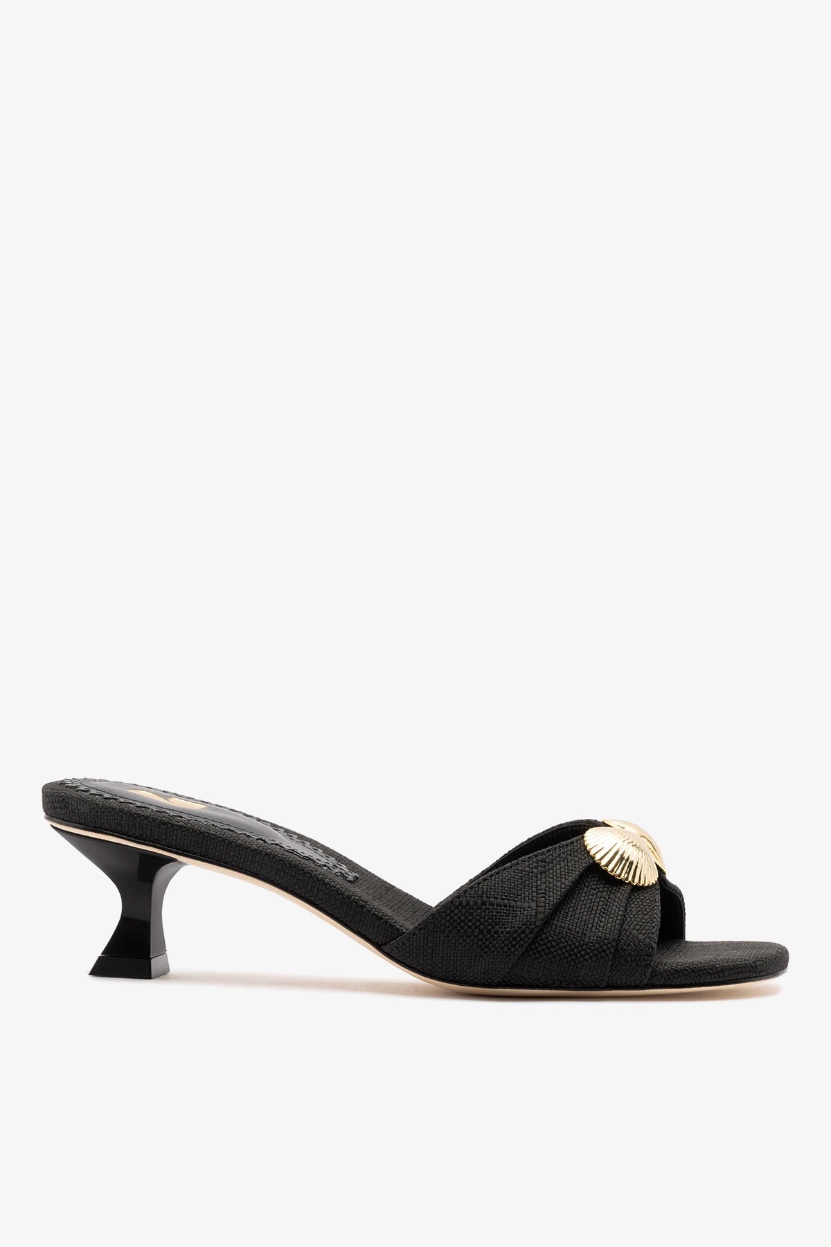 Larroude Coquile Mule Black Raffia