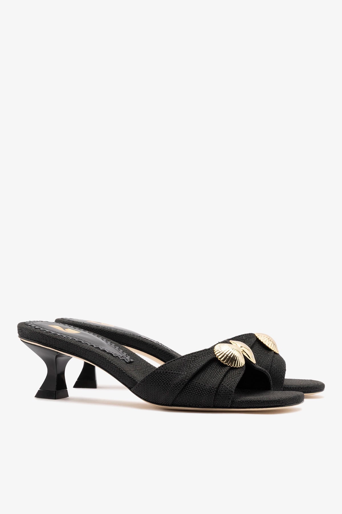 Larroude Coquile Mule Black Raffia