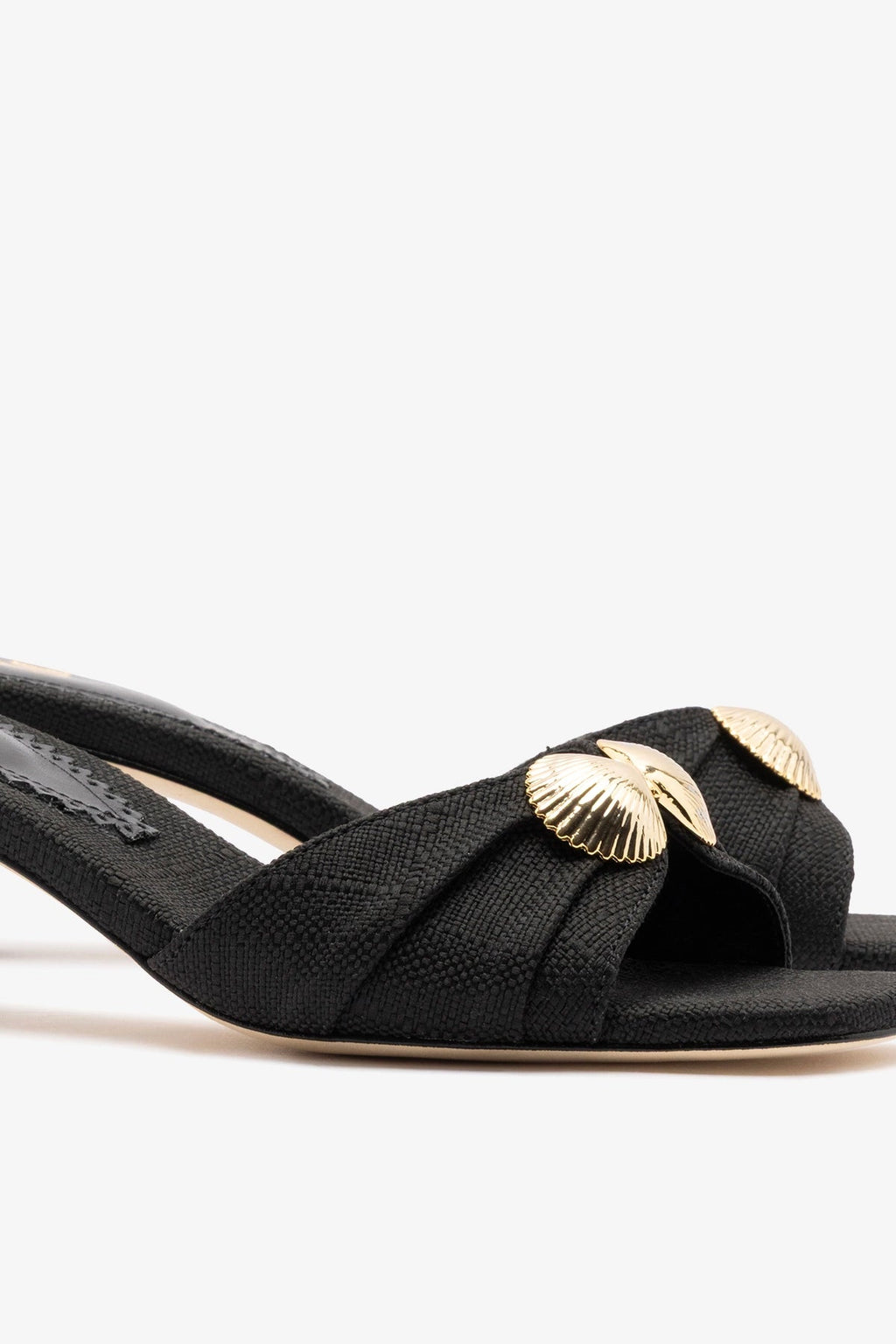Larroude Coquile Mule Black Raffia