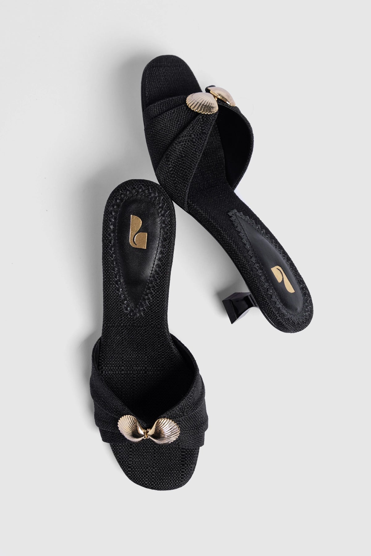 Larroude Coquile Mule Black Raffia
