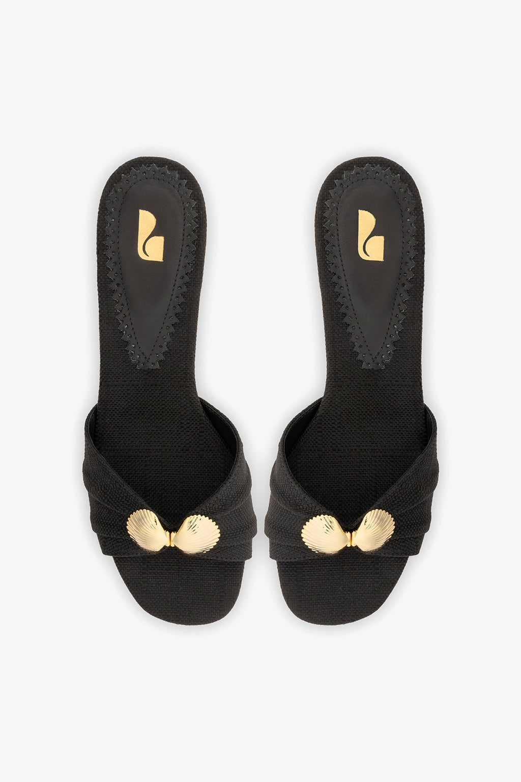 Larroude Coquile Mule Black Raffia