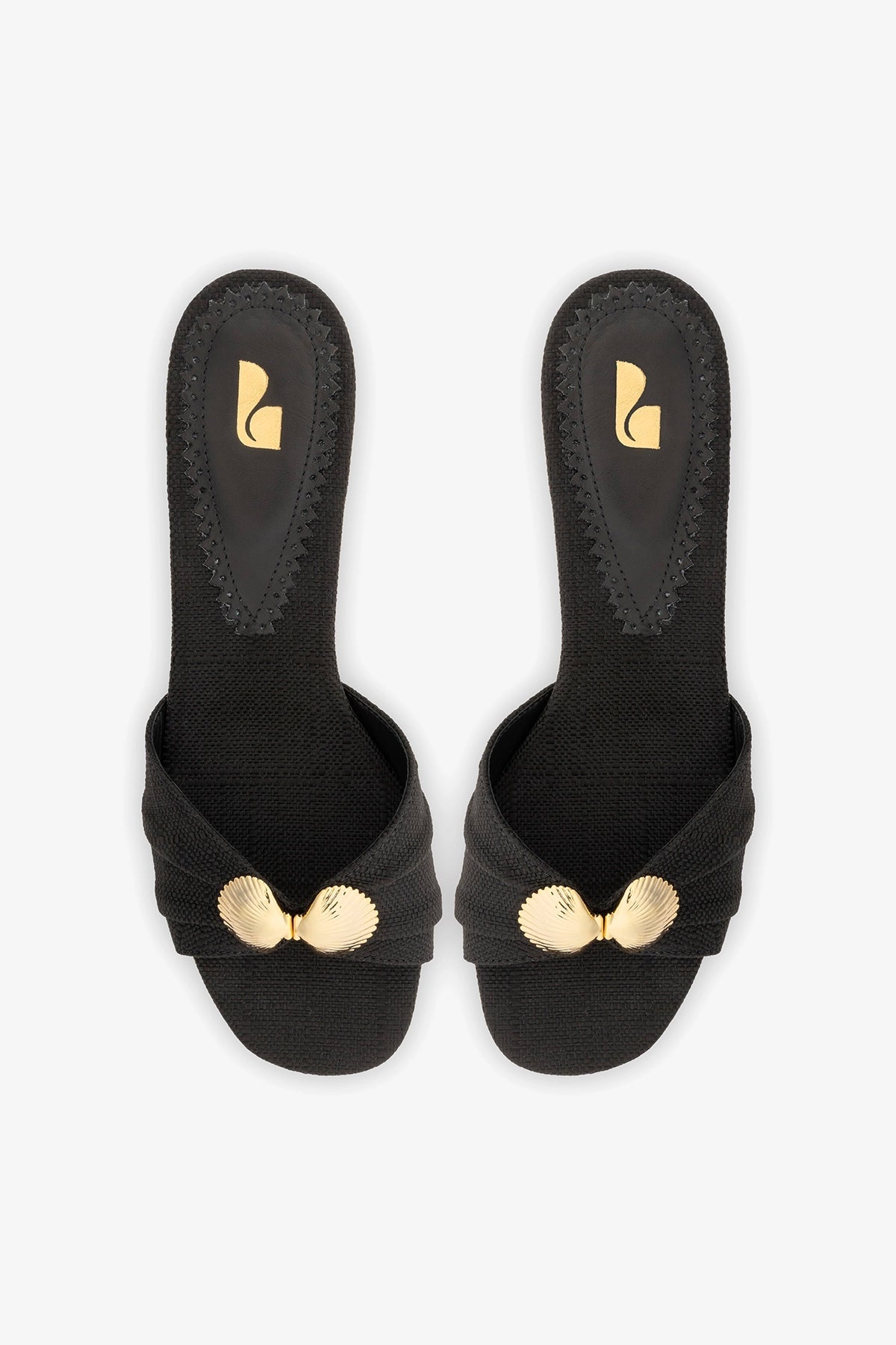 Larroude Coquile Mule Black Raffia