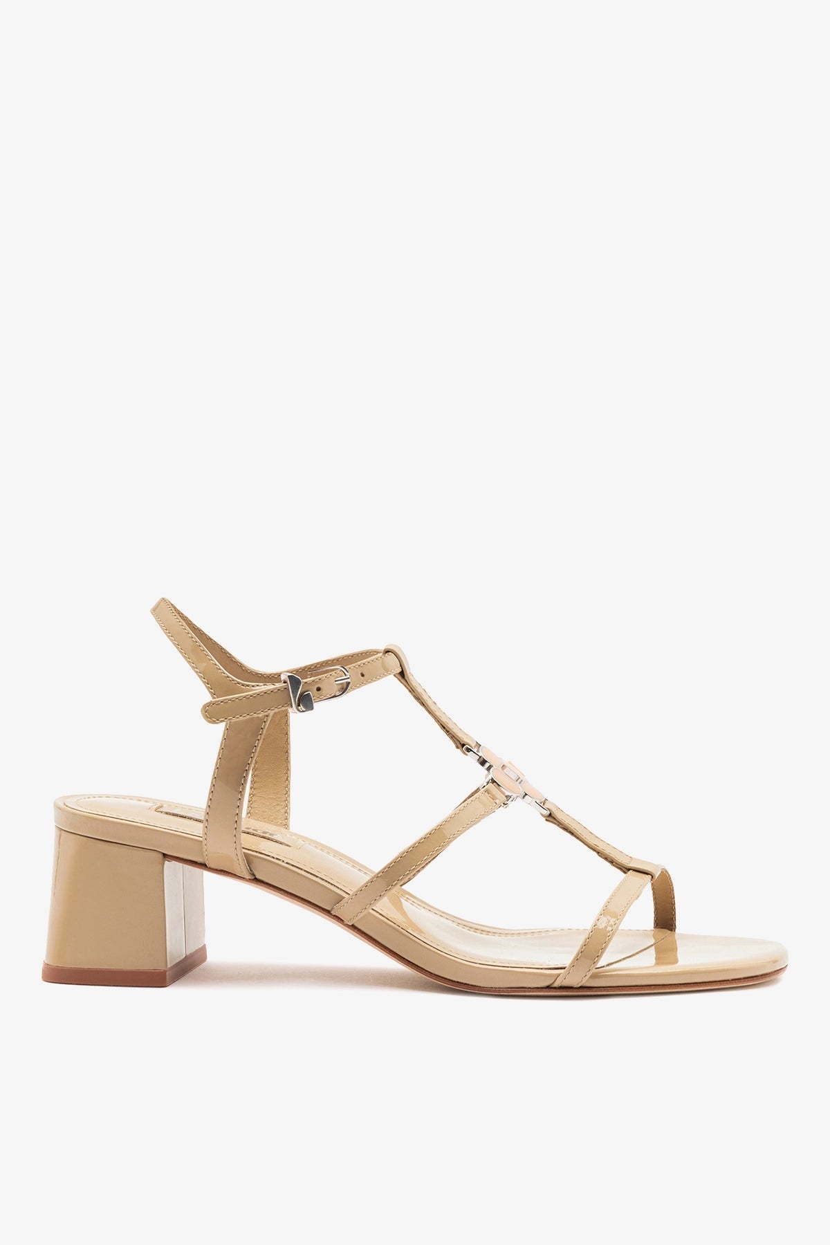 Larroude Hana Block Sandal Sand Patent Leather