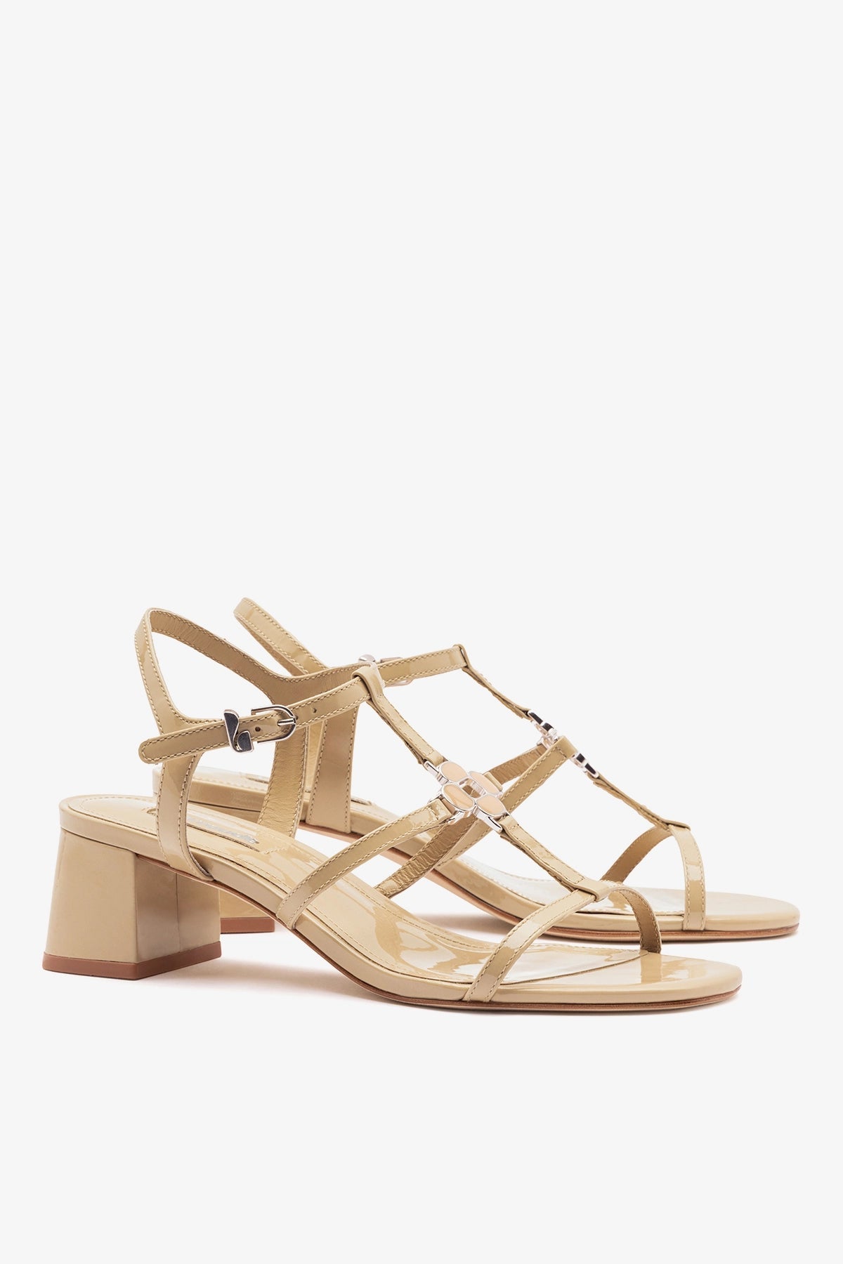 Larroude Hana Block Sandal Sand Patent Leather