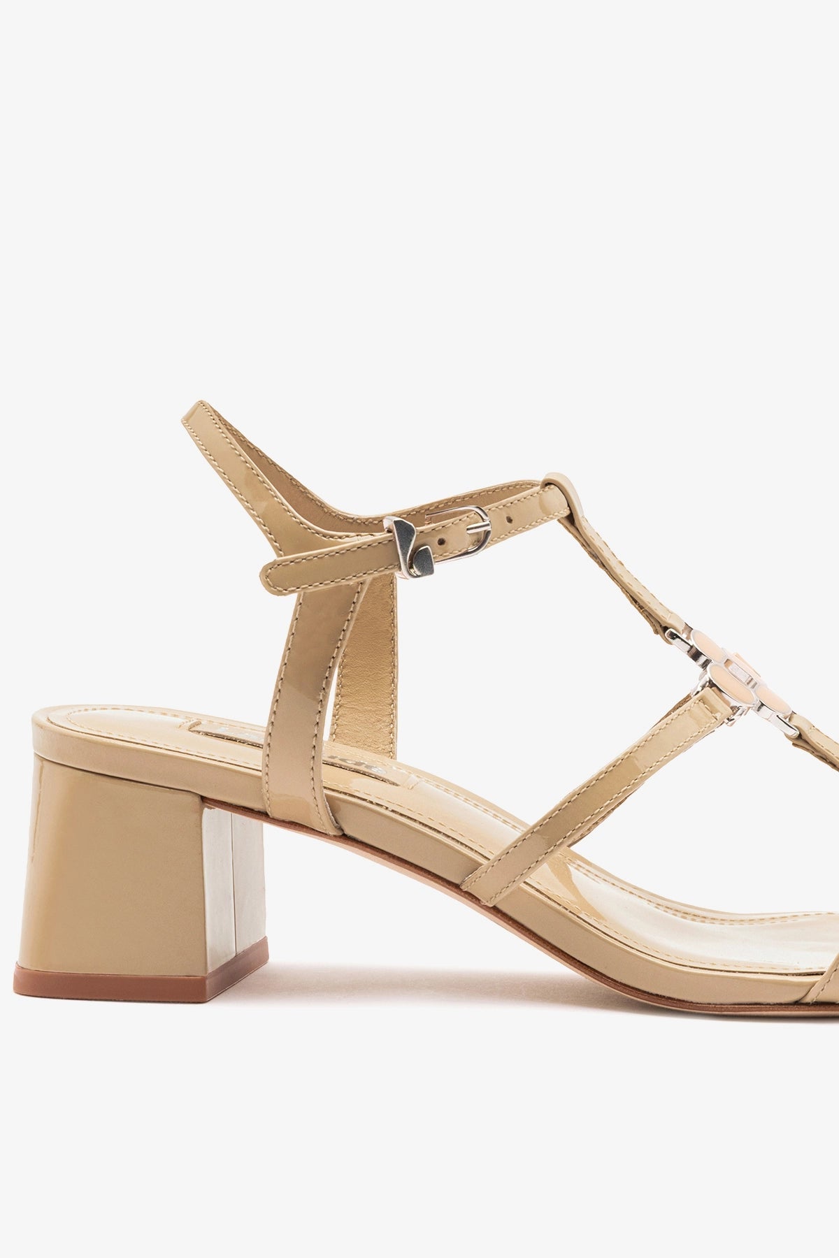 Larroude Hana Block Sandal Sand Patent Leather