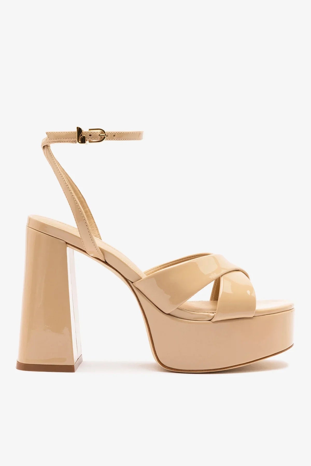 Larroude Dolly X Platform Sandal In Sand Patent Leather
