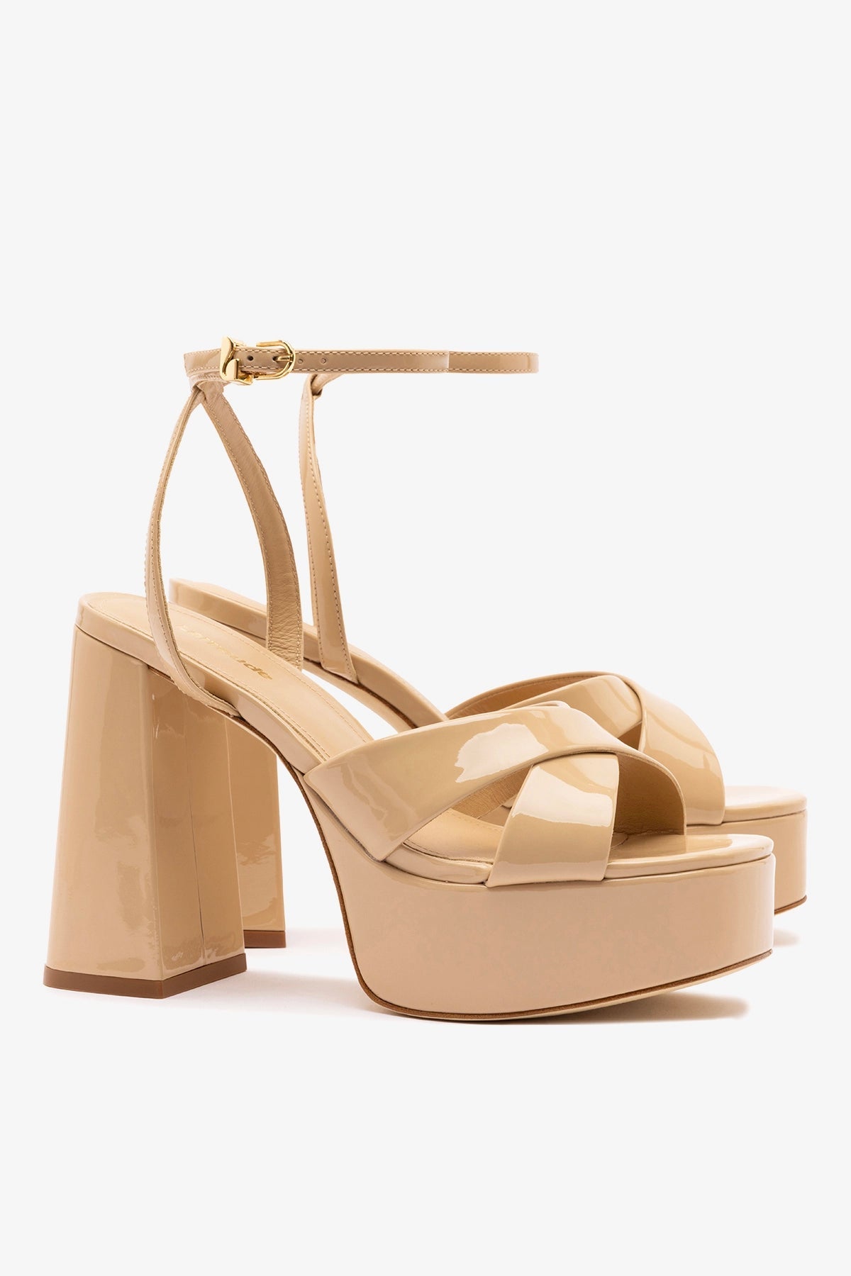 Larroude Dolly X Platform Sandal In Sand Patent Leather