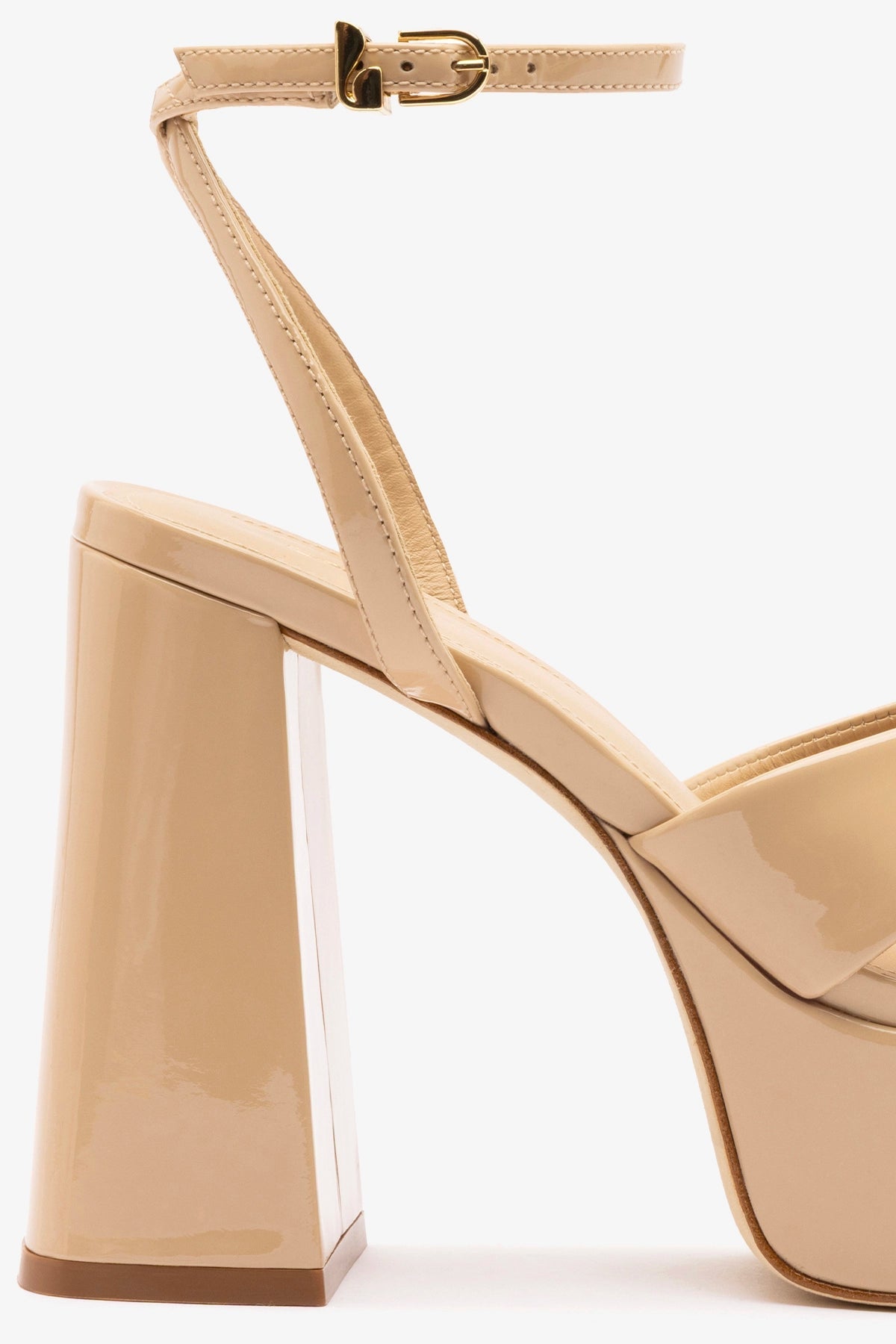 Larroude Dolly X Platform Sandal In Sand Patent Leather