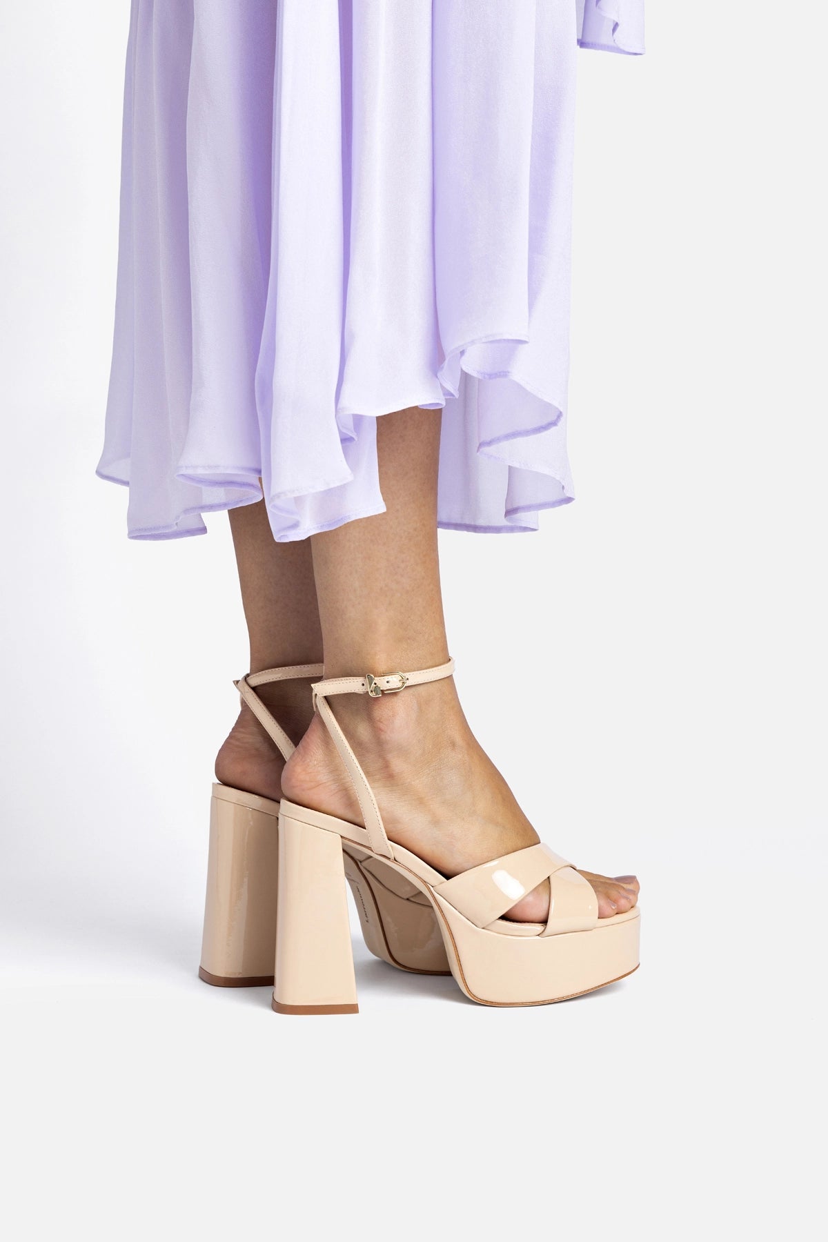 Larroude Dolly X Platform Sandal In Sand Patent Leather