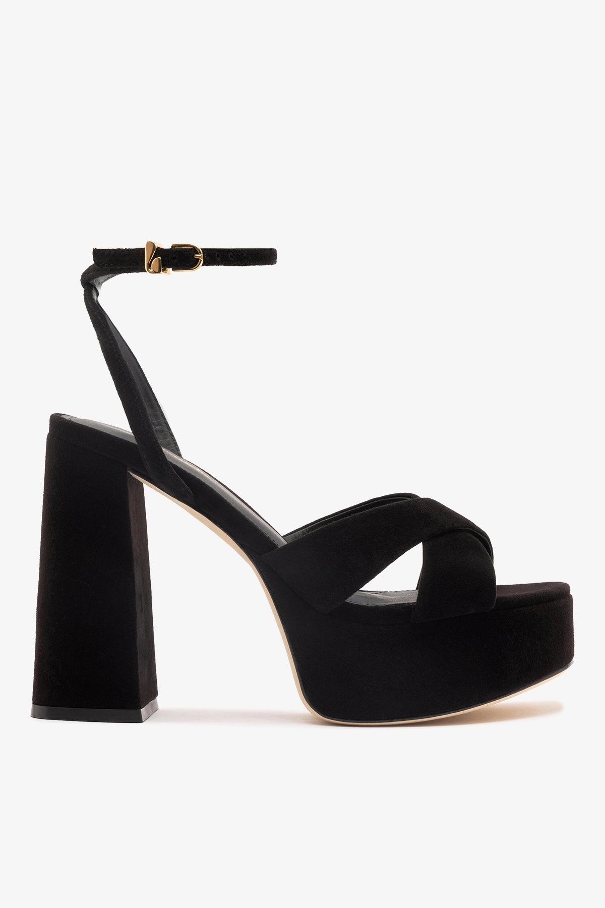 Larroude Dolly X Platform Sandal In Black Suede