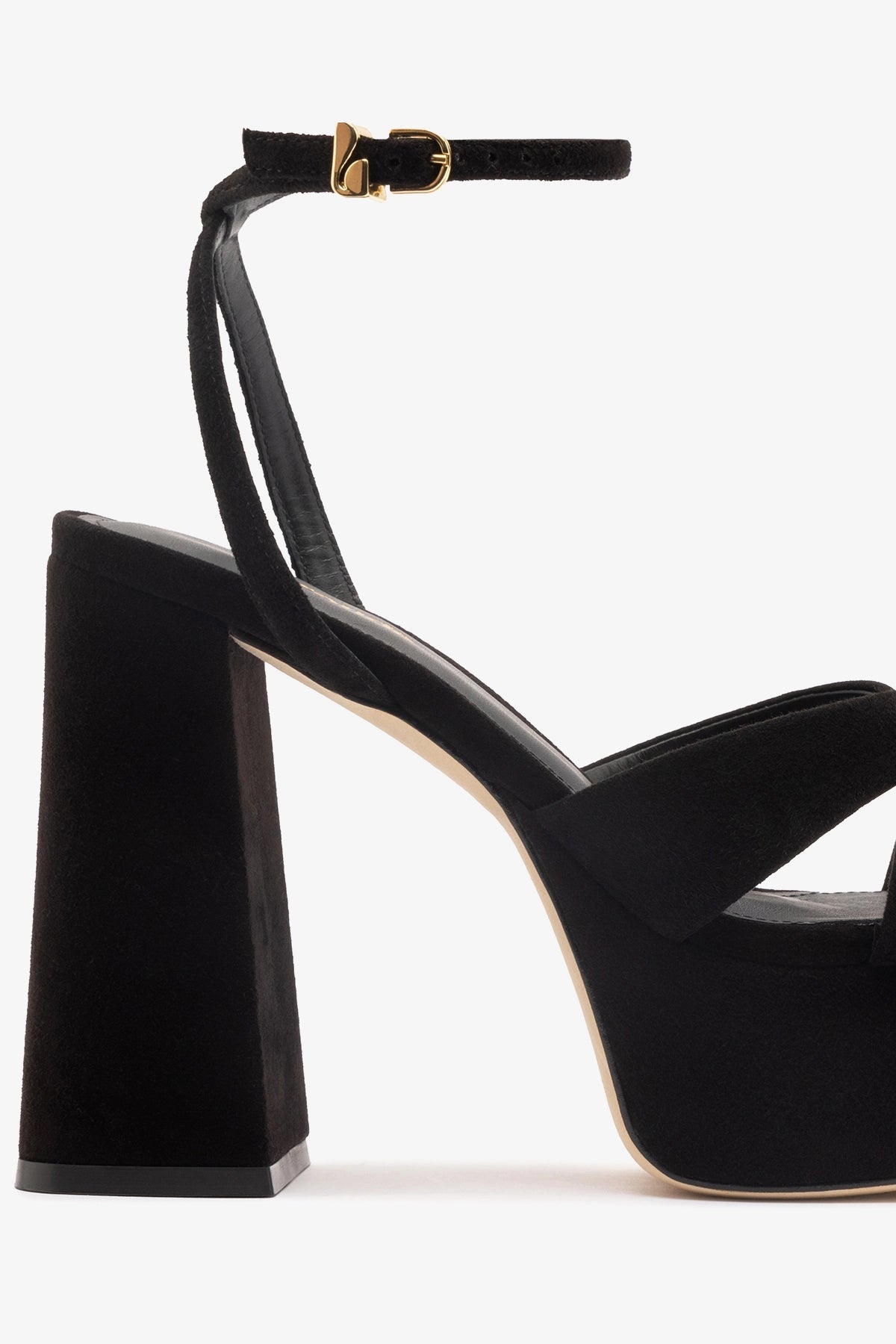 Larroude Dolly X Platform Sandal In Black Suede