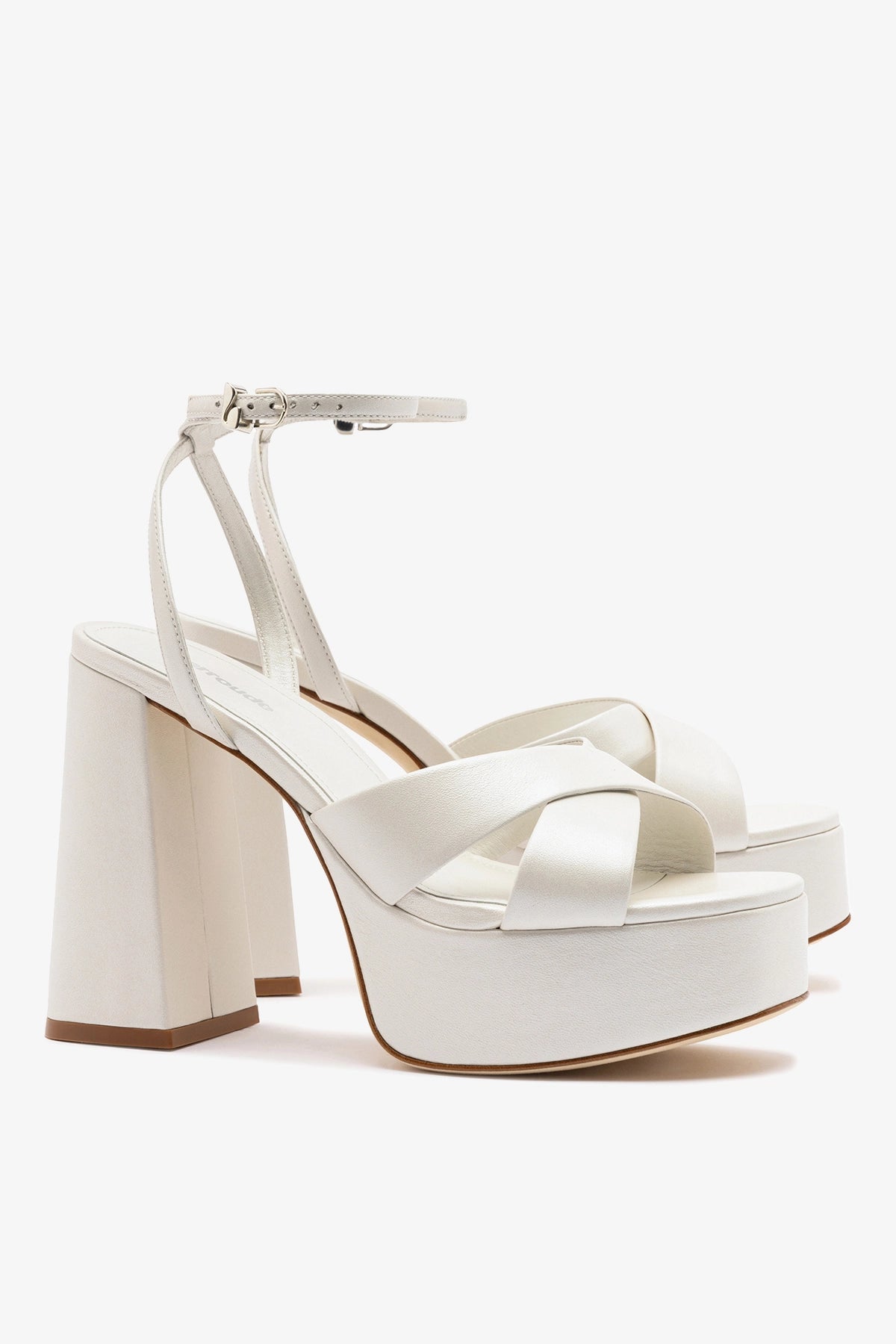 Larroude Dolly X Platform Sandal In Pearl Leather