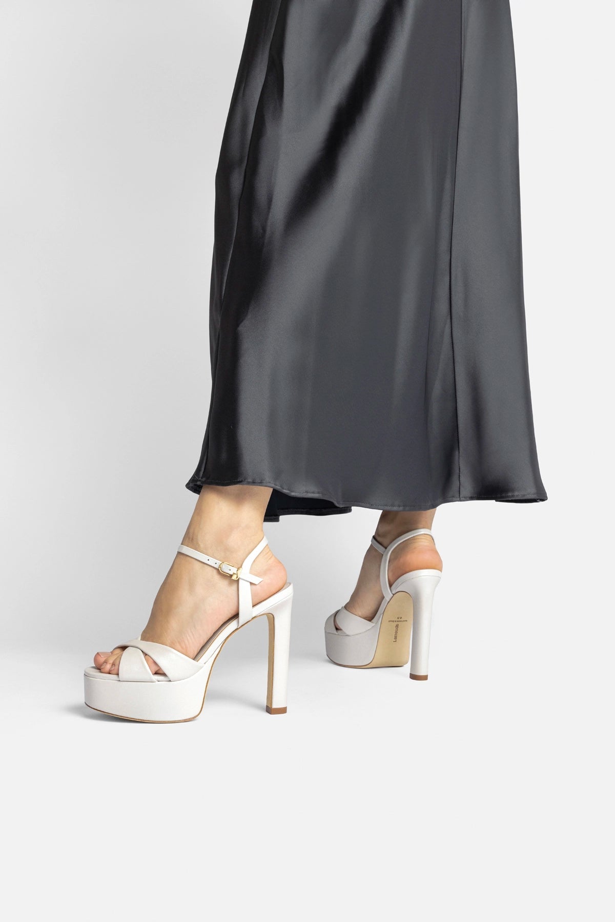 Larroude Bianca High Platform Sandal In Pearl Leather