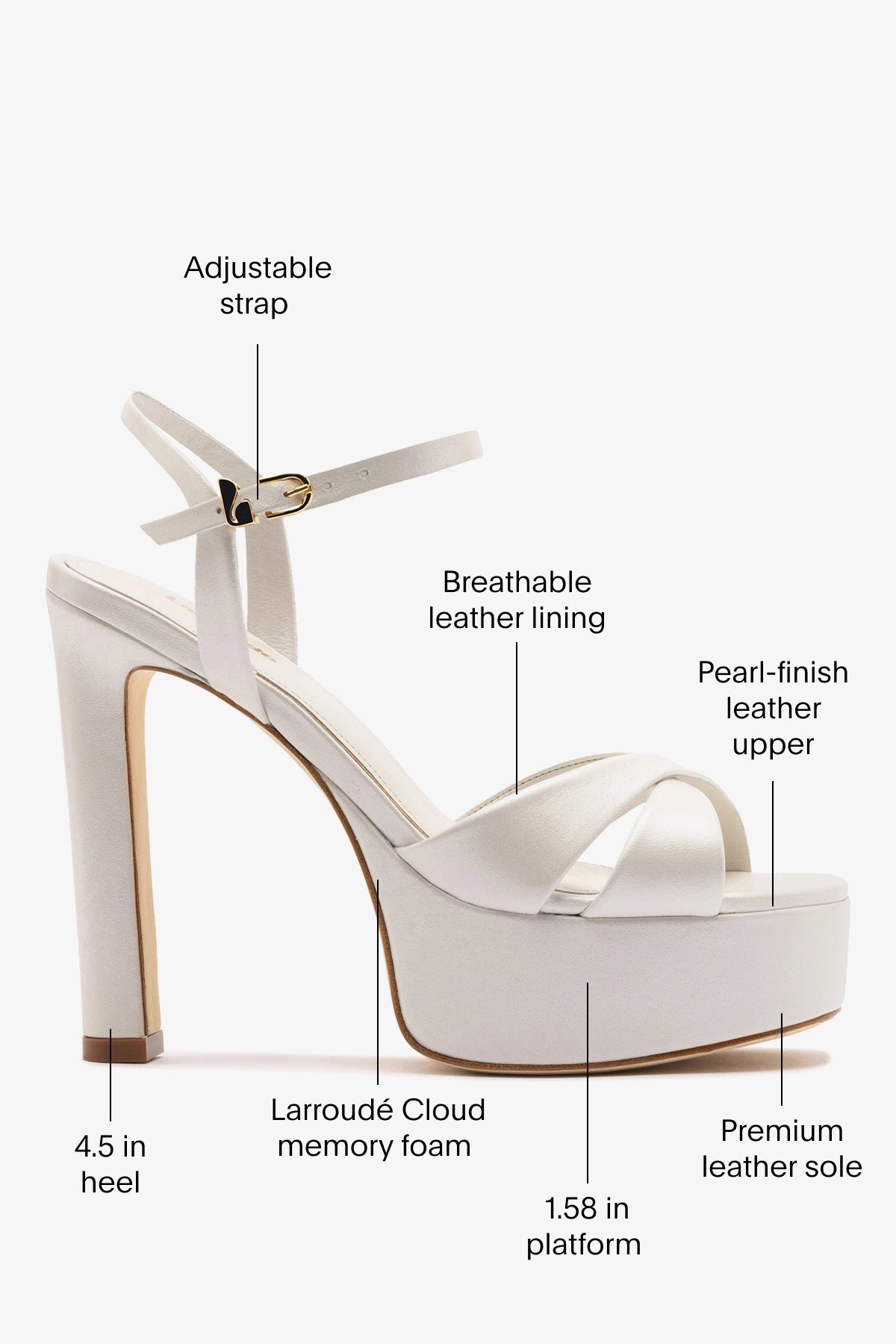 Larroude Bianca High Platform Sandal In Pearl Leather