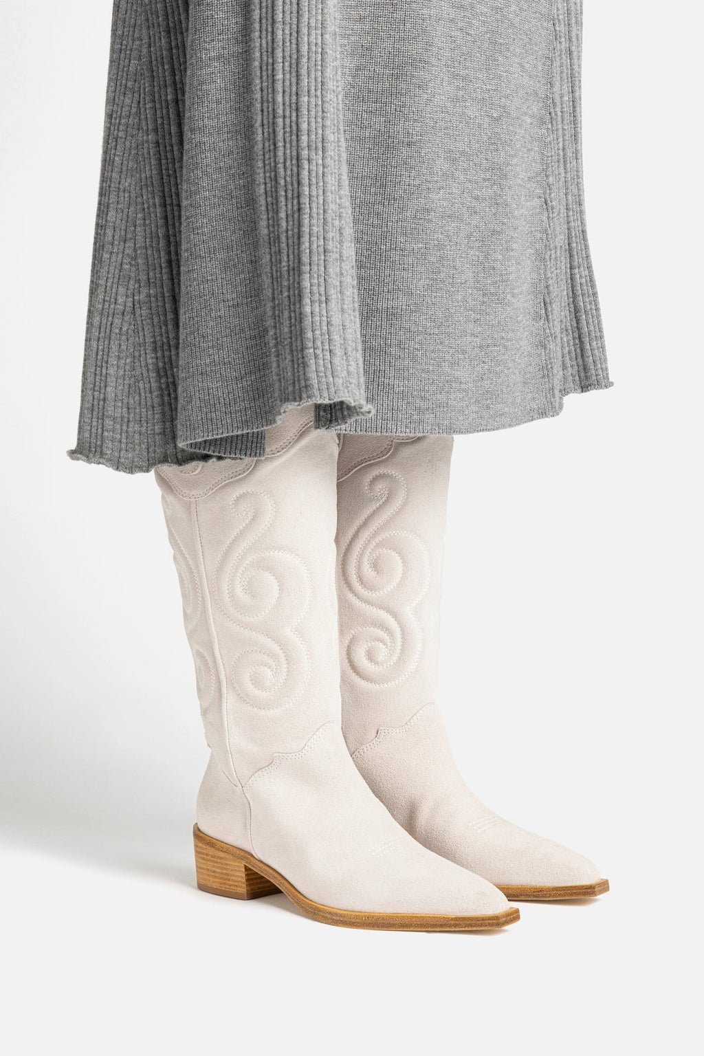 Larroude Paloma Boot In Mushroom Grey Suede
