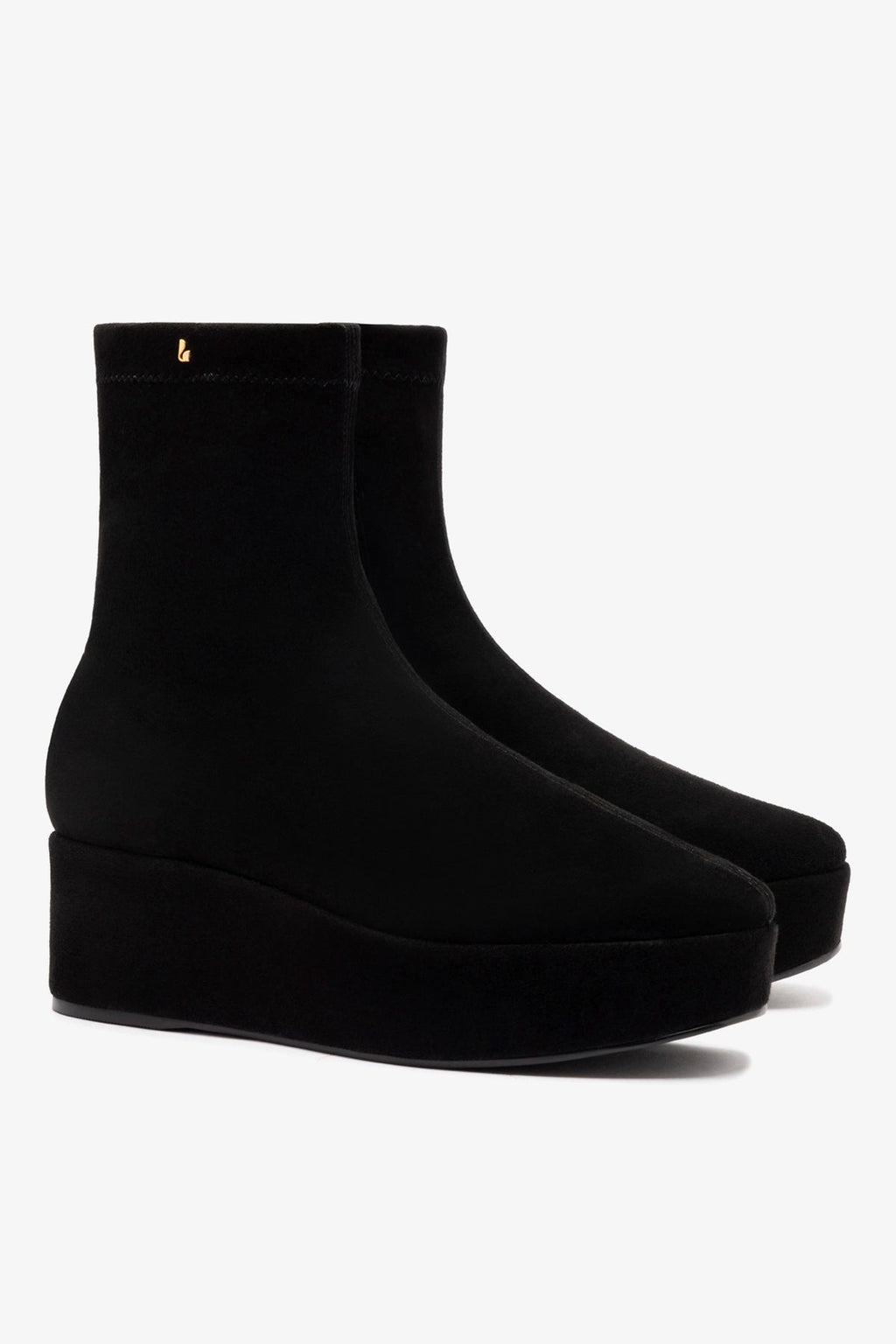 Larroude Dani Flatform Boot In Black Suede