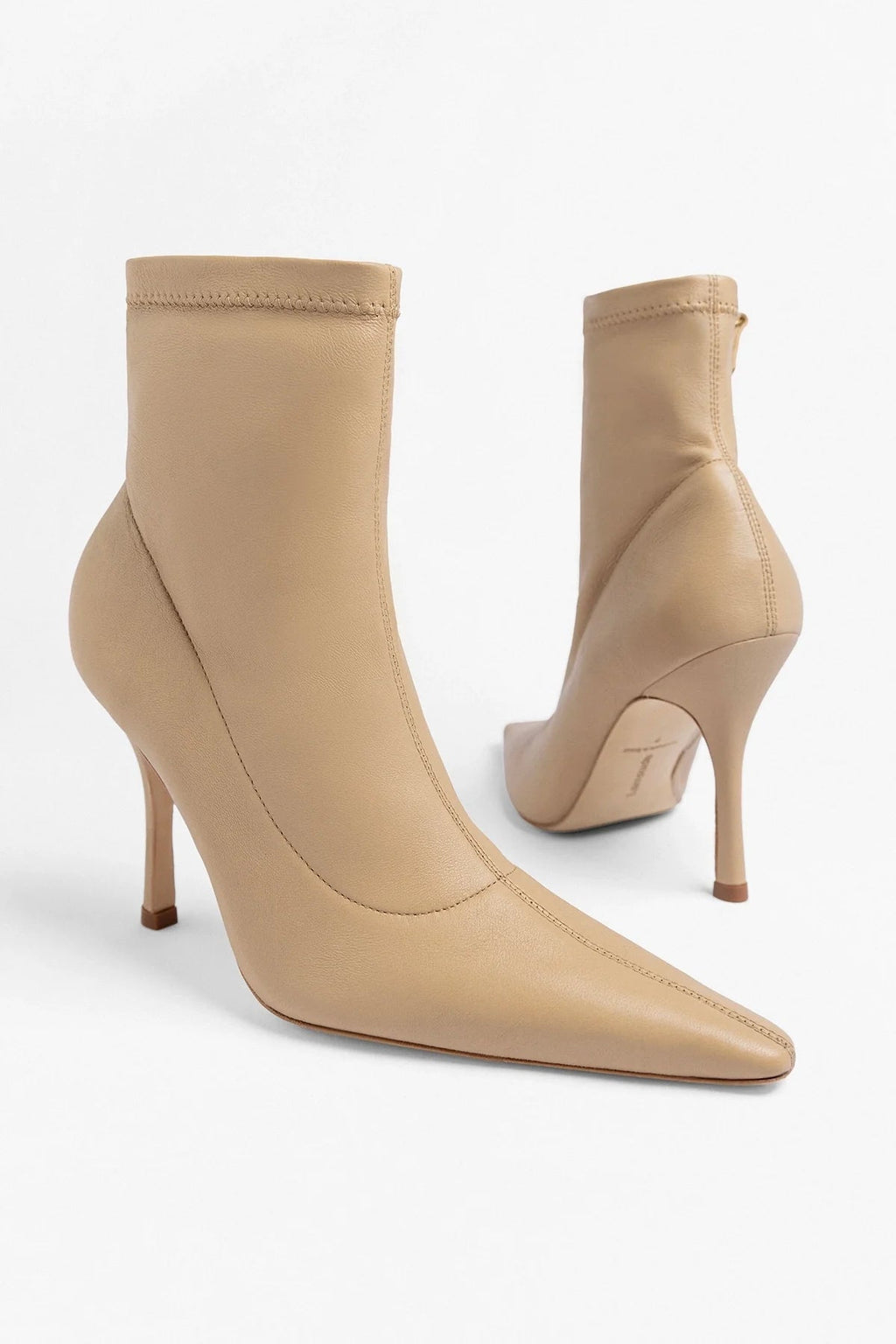 Larroude Mini Carine Boot Beige Stretch Leather