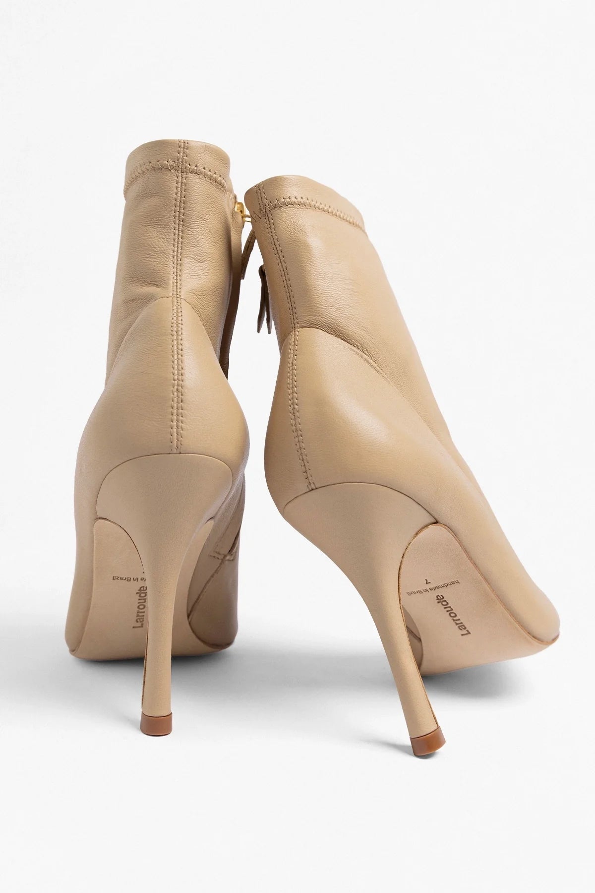 Larroude Mini Carine Boot Beige Stretch Leather