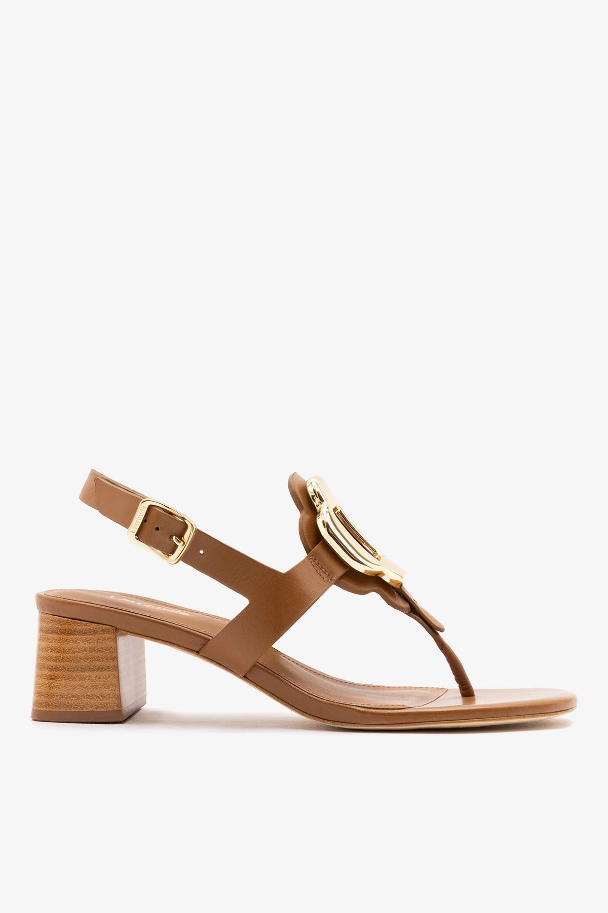 Larroude Margherita Block Thong Sandal Caramel Leather