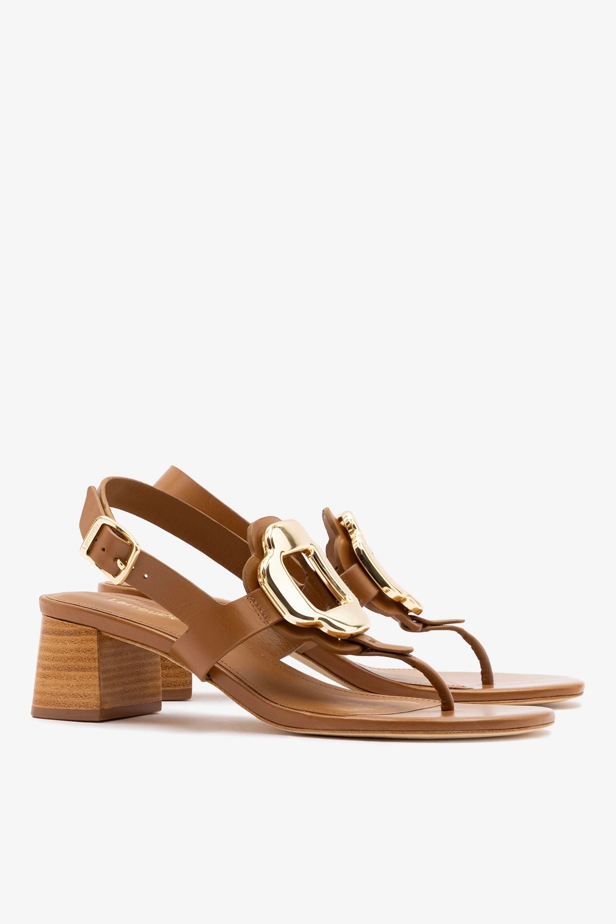 Larroude Margherita Block Thong Sandal Caramel Leather