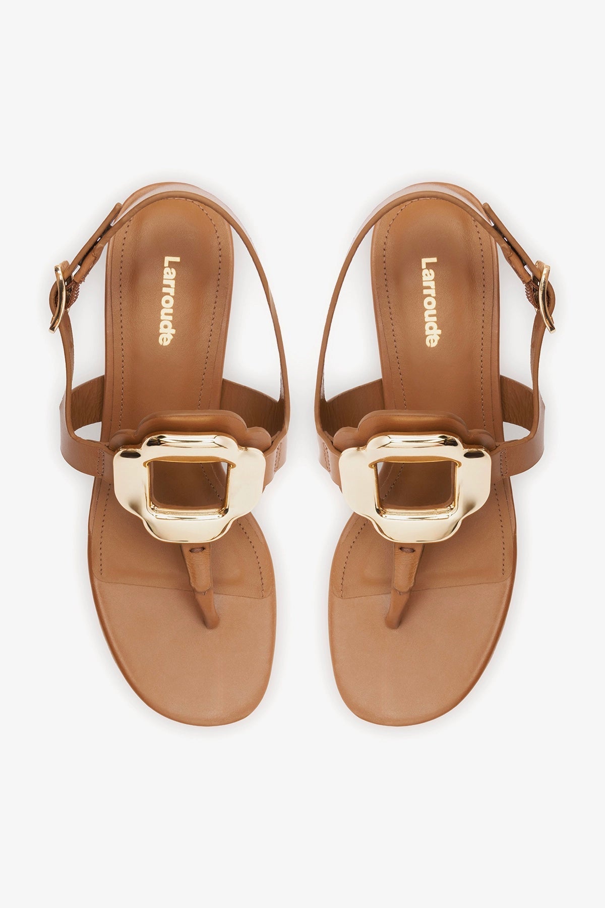 Larroude Margherita Block Thong Sandal Caramel Leather