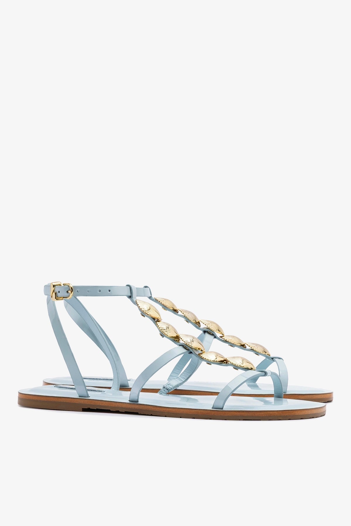 Larroude Coquile Flat Sandal Maya Patent Leather