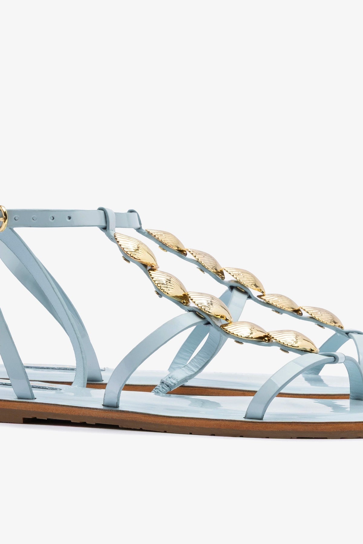 Larroude Coquile Flat Sandal Maya Patent Leather